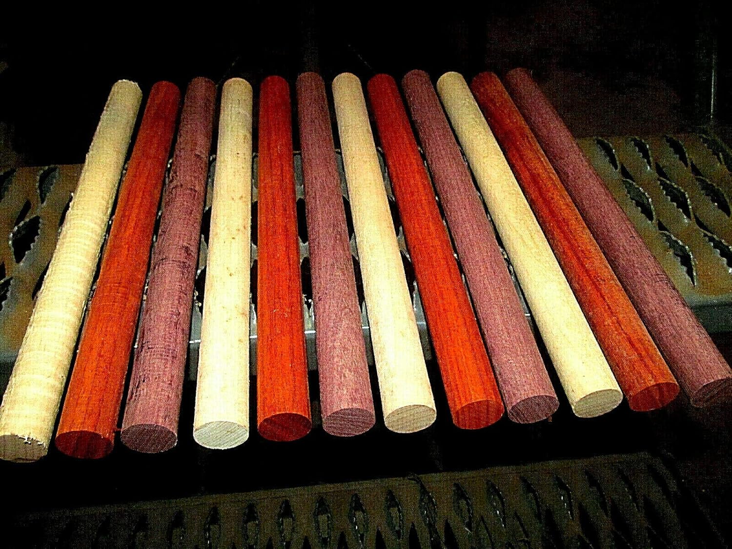 Lumber Wood for Woodworking - Construction - Landscaping MULTIPAK (9) Colorful Dowel Rod YELLOWHEART, Purpleheart, PADAUK 12" X 15/16"