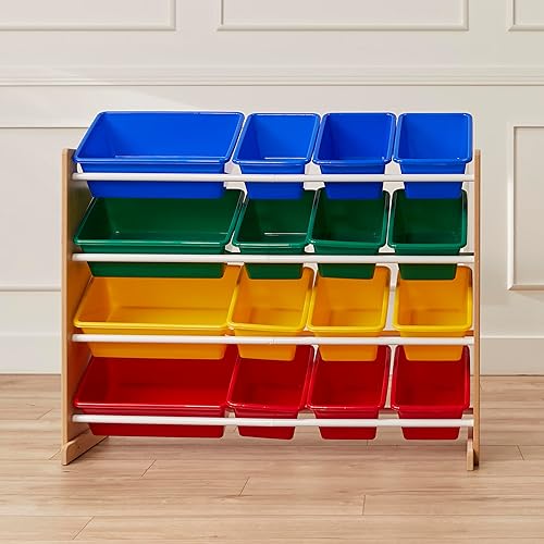 Miniatura 11 de ECR4Kids Organizador de 4 niveles con 16 contenedores, almacenamiento de juguetes, naturalprimario