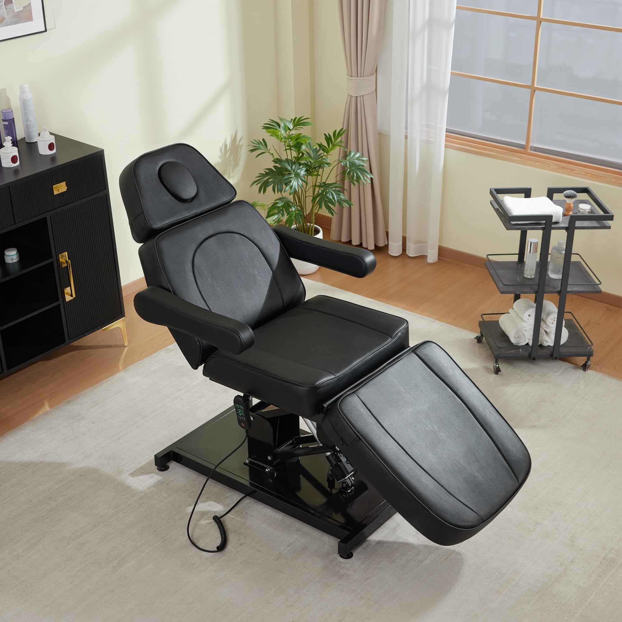 Kosmetikliege Elektrisch, Massageliege Klappbar, Tattoo Liege mit 3 Motoren, Massageliege Elektrisch für SPA Salon 2782 (Schwarz)