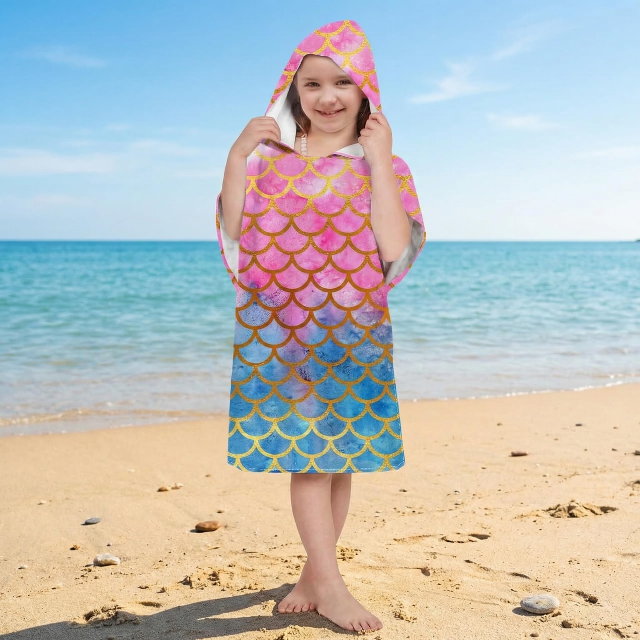 Proumhang Dziecięce Ponczo Kąpielowe/Basenowe/Surfingowe/Plażowe,Ręcznik z Kapturem z Mikrofibry,Szlafrok Plażowy Frotte,Ręczniki z Kapturem Poncho dla Chłopców i Dziewczynek Tryb 4 75x60cm