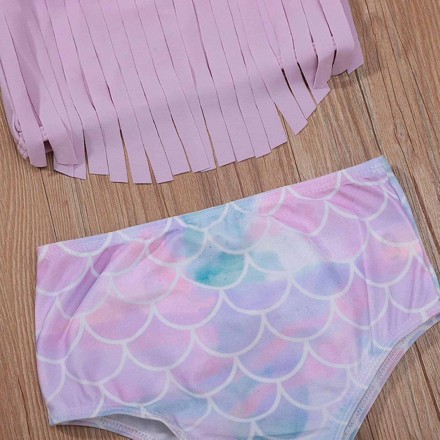 TTAO Toddler Kid Girls Fish Scales Print Swimsuit Halter Neck Tankini Swimwear Summer Bathing Suit