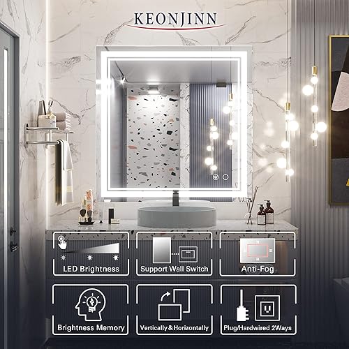 Vista 26 de Keonjinn - Espejo iluminado para el baño con luz LED, para montar en pared, diversos tamaños (vertical/horizontal)