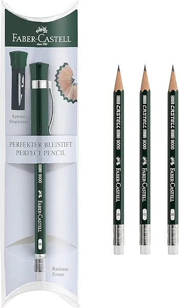Faber-Castell Perfect Pencil Castell 9000 and 3 Count Pencil Refill - #2 Lead Pencil, Sharpener and Pencil Extender