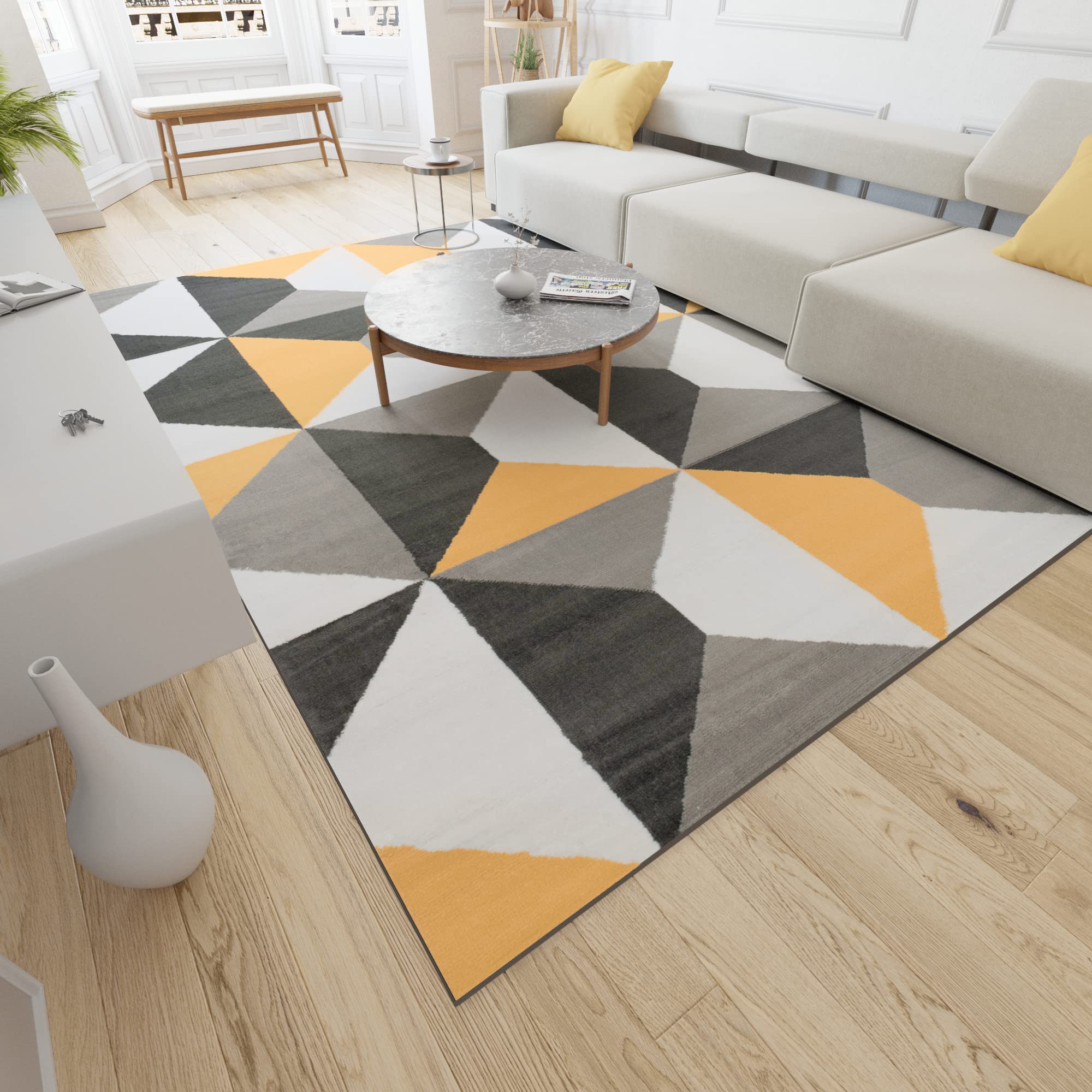 Mazovia Tappeto Salotto Moderne e Classico Pelo Corto - Tappeti Soggiorno Turchi Originali - Tappeti Camera da Letto - Tappeti Salotto Grandi Dimensioni - Grigio Giallo 160 x 220 cm