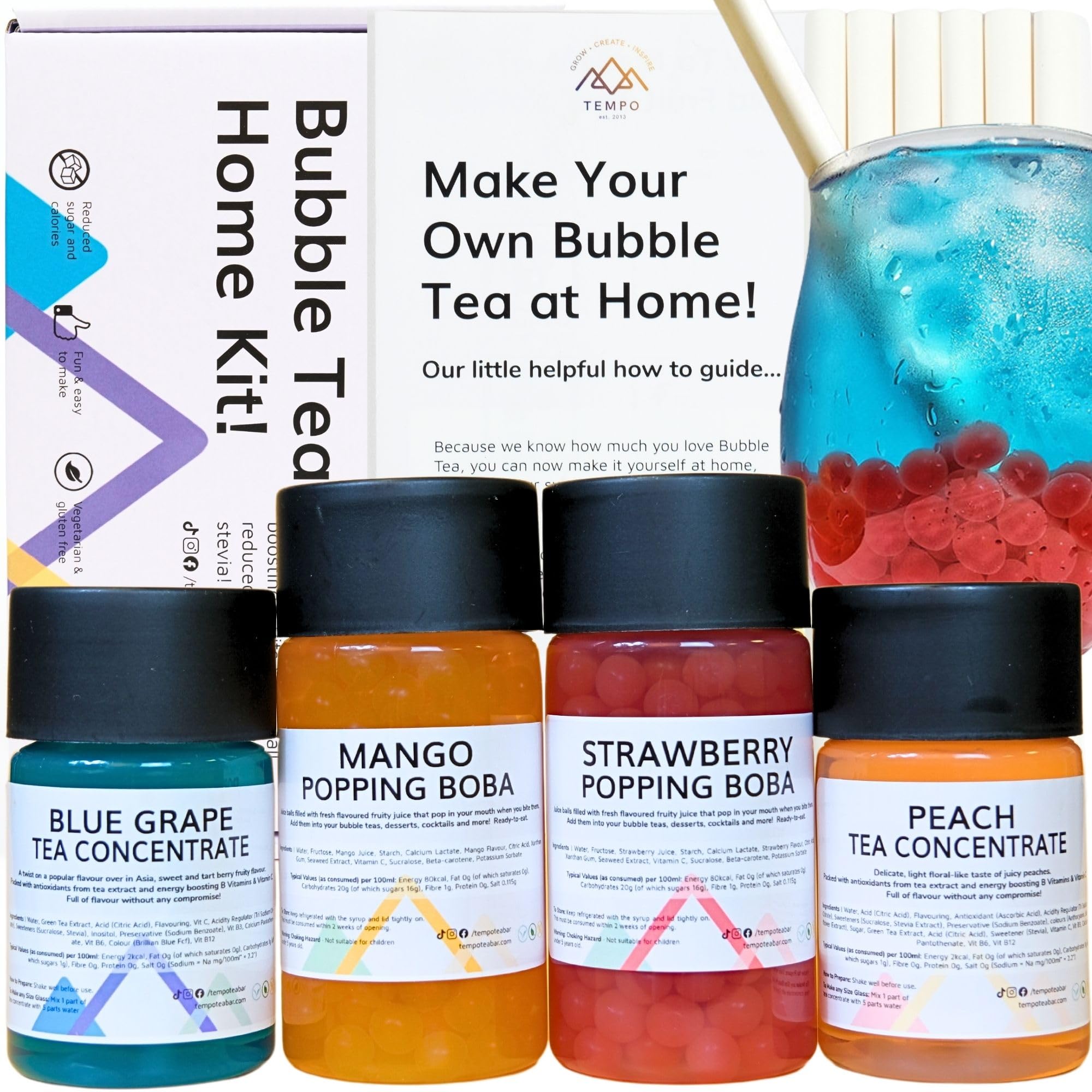 Buy Blue Grape & Peach Fruit Bubble Tea Kit with Mango & Strawberry
