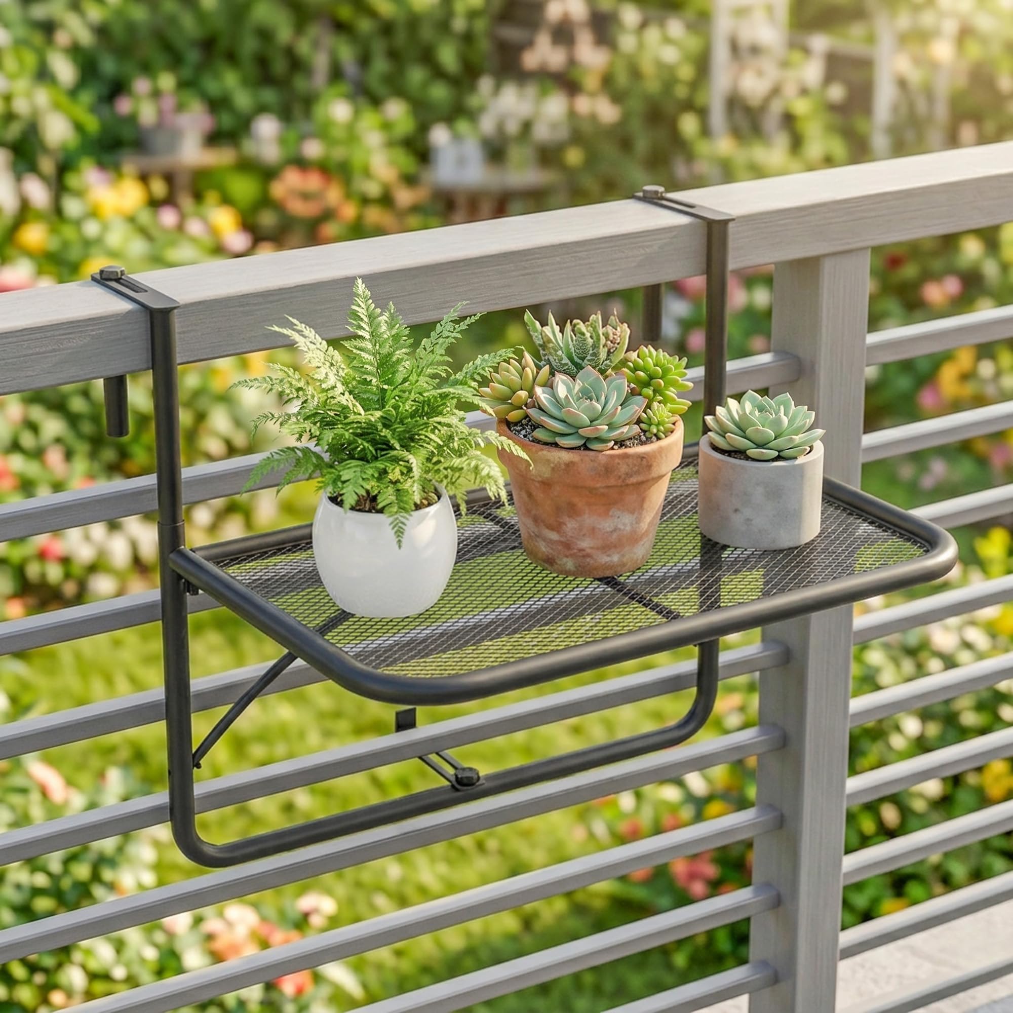 Outsunny Tavolino da Balcone Pieghevole in Metallo 3 Altezze Regolabili 60x56.5x45cm Nero