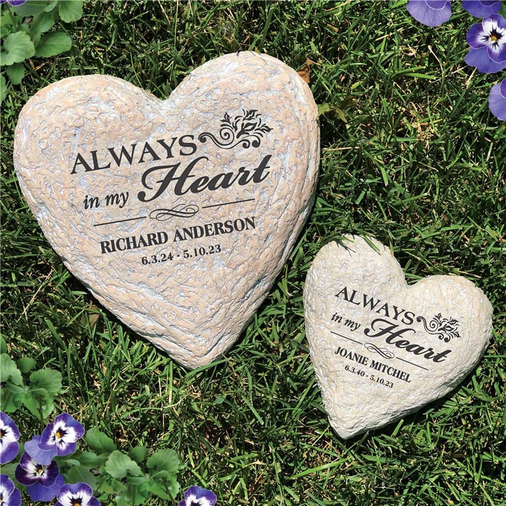 GiftsForYouNow Personalized Heart-Shaped Resin Memorial Garden Stone, 5.5