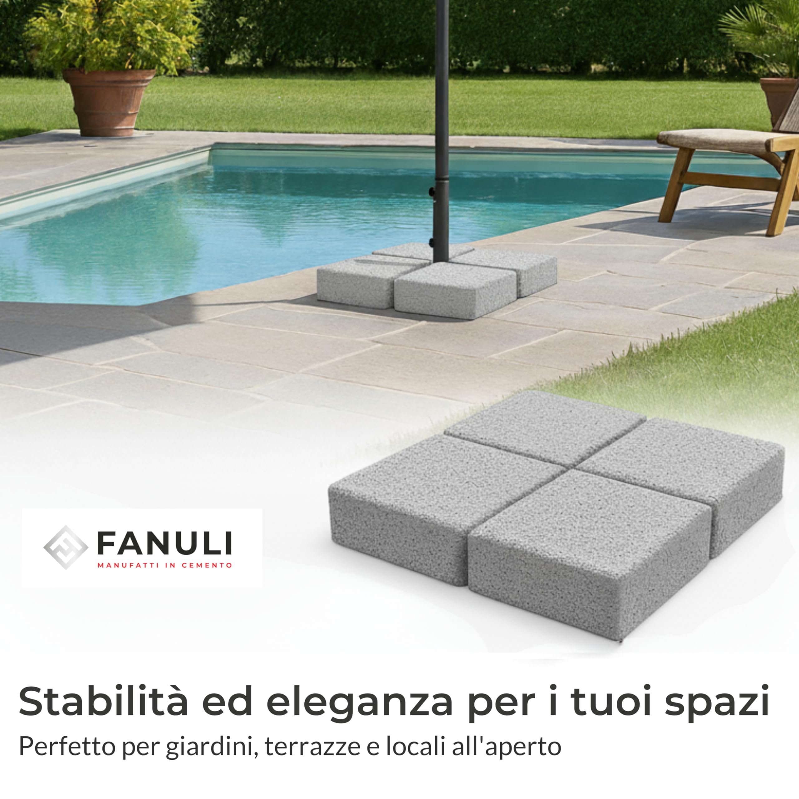 Fanuli Manufatti Set 4 Basi Ombrellone in Cemento 50x50 – Mattoni Pesanti Grigi 40 kg Cadauno – Totale 160 kg – Zavorra Ombrelloni E Gazebo – Made in Italy (4, Pesante Grigio)