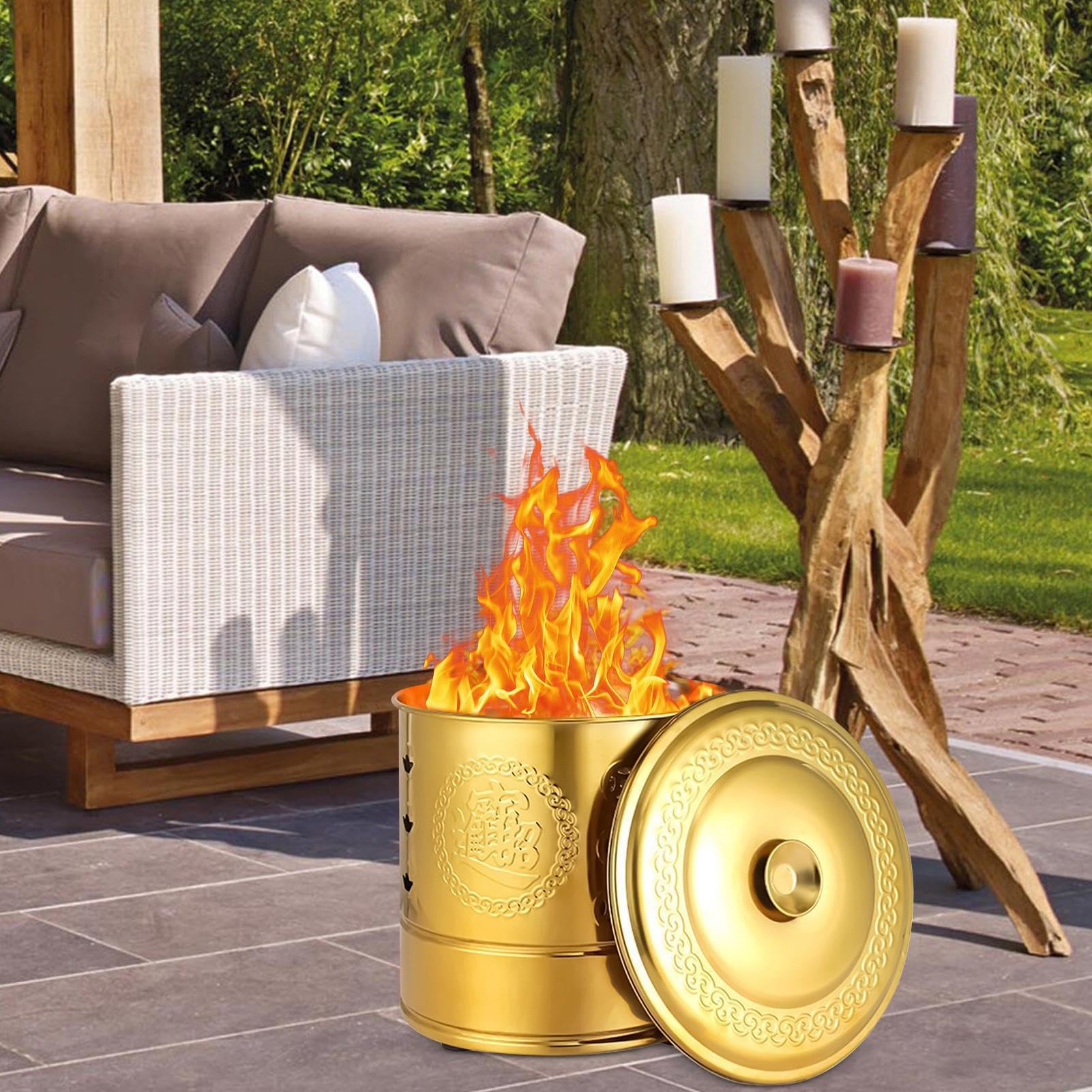 Bidoni per Bruciare Esterni Forniture per Rituali Tradizionali Foglie Legno | Inceneritore per Soldi di Carta in Acciaio Per Foglie, Legna, Rifiuti, Offerte Per Antenati, Cerimonie