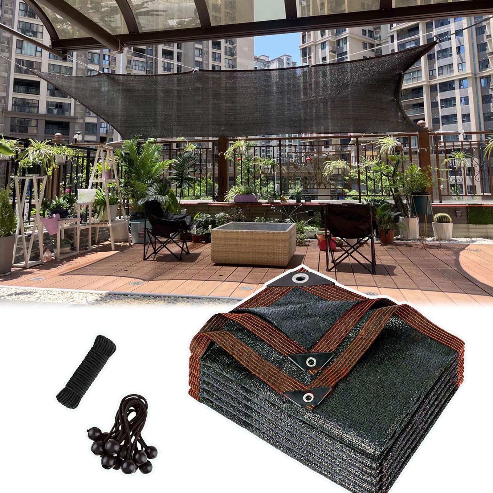Hochwertiges, schwarzes Schattierungsnetz (90% Schattierung), 2,1 x 5,2 m, mit verstärkten Ösen für Garten, Terrasse, Pergola, Hühnerstall, Scheune und Hundezwinger.