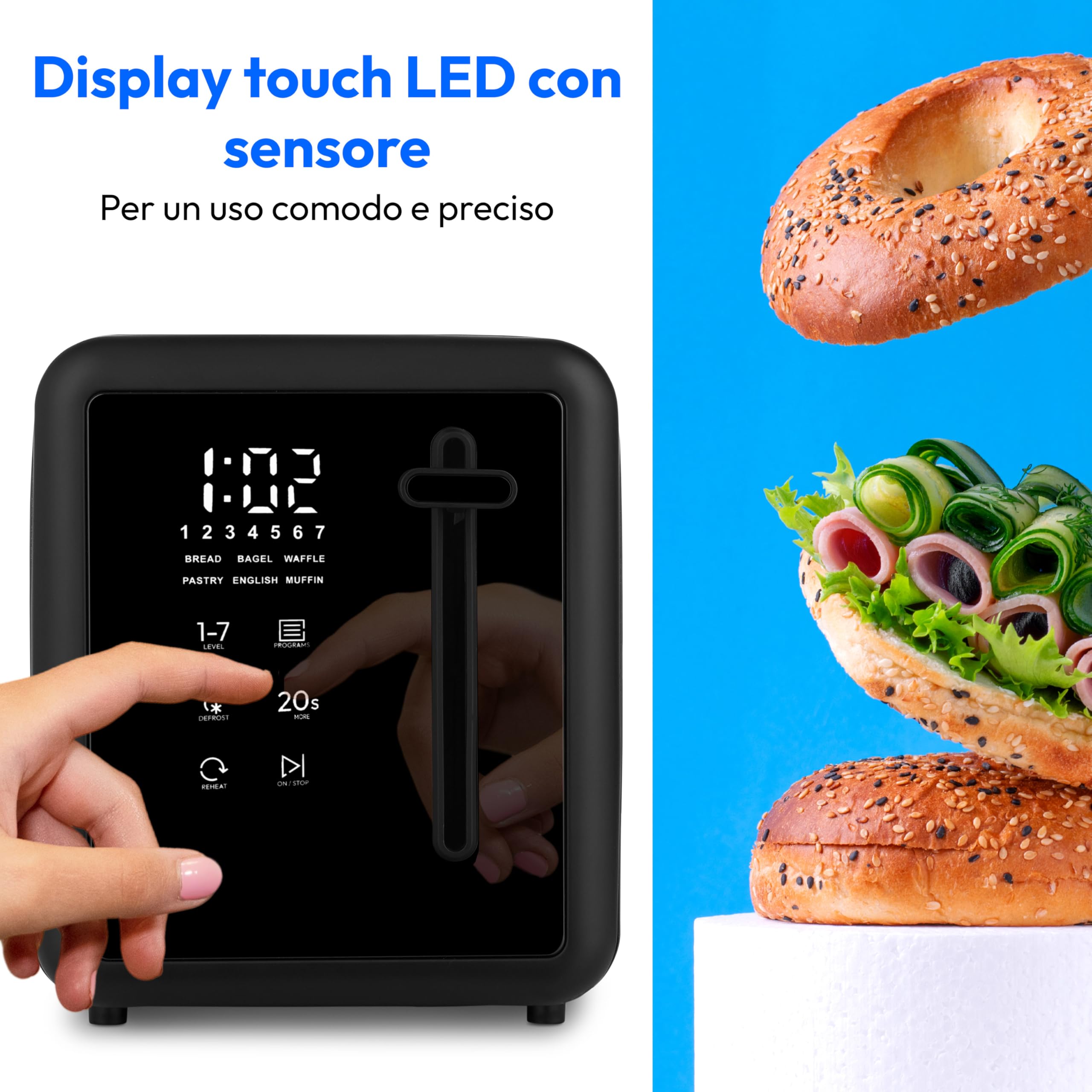 MEDION Tostapane MD12102 (2 fessure, display LED touch, 7 livelli di doratura, 5 programmi automatici) nero