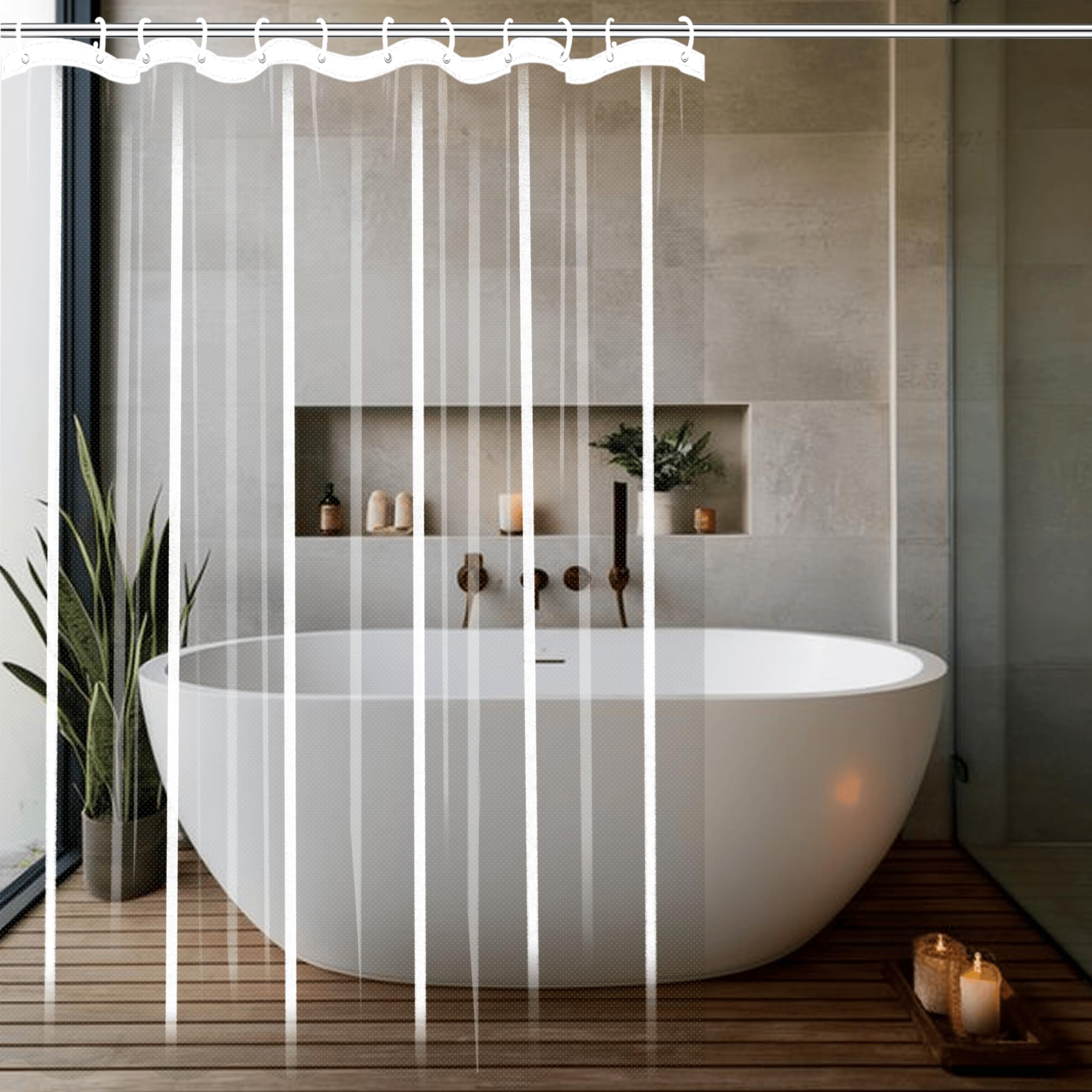 Rideau douche 265 x 125 cm transparent pour baignoire familiale lumineuse