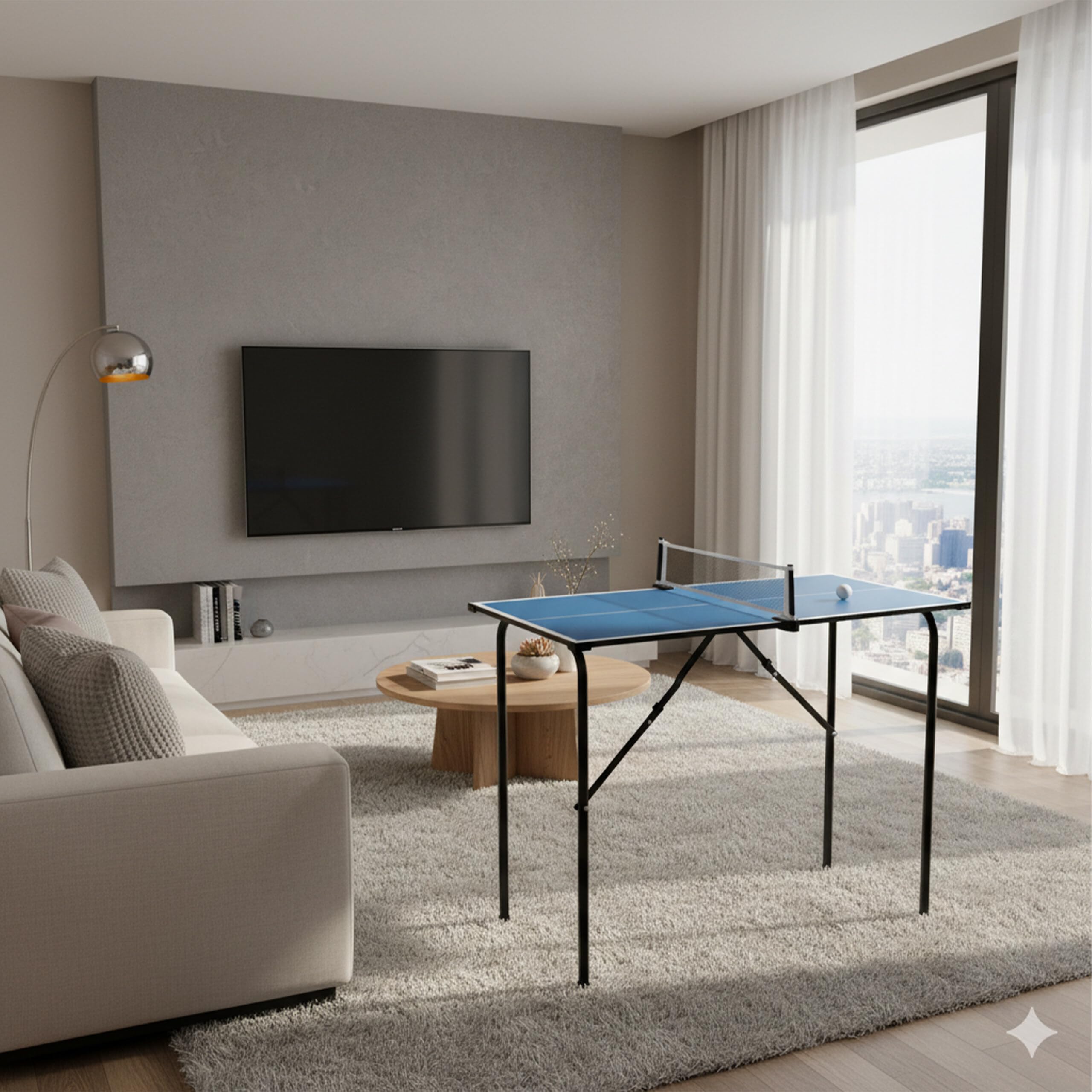 Relaxdays Mini Table de ping-Pong Pliable, pour l'intérieur, Peu encombrante, (H x l x P) : 76 x 88 x 48 cm, MDF et Acier, Bleue