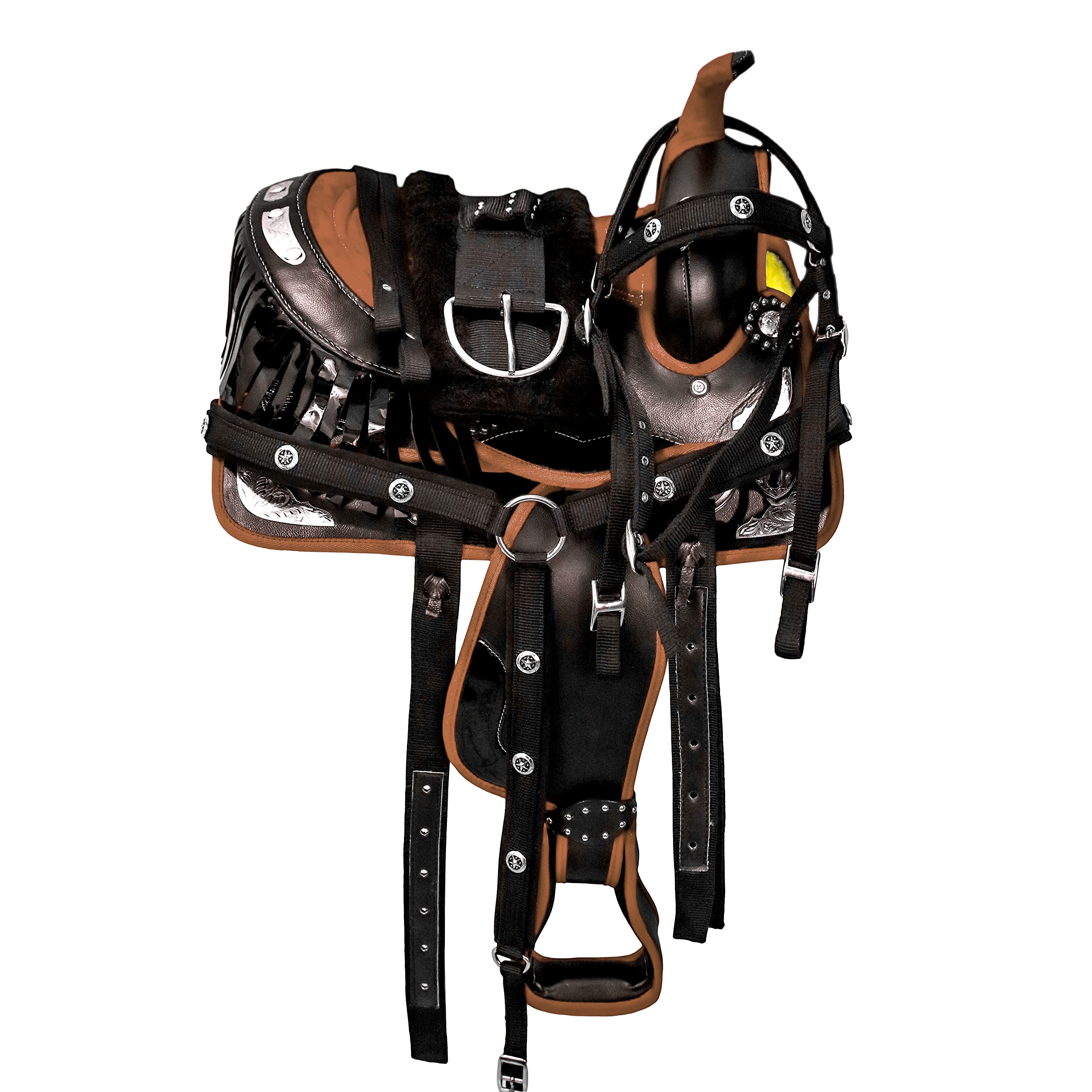 Series Synthetic Western Barrel Racing Equestrian Trail Tack Horse Saddles Light Weight Horse Saddle All Accessory Full Tack Set Included Size 10-18 (16.5" inches Seat, Brown)