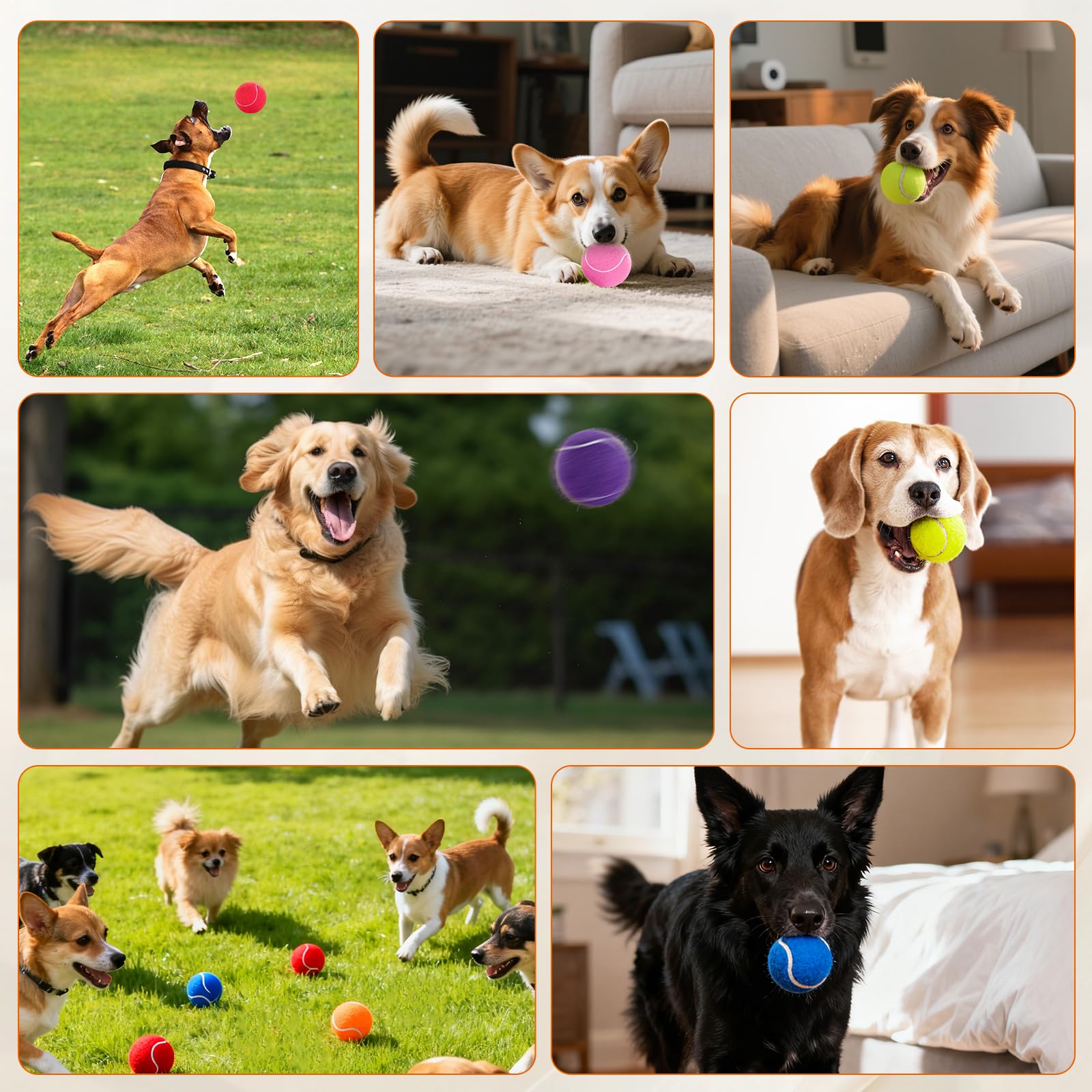 FURWEY Lot de 80 balles de tennis pour chiens, 6,3 cm, durables et non toxiques avec sac en maille, balles colorées pour animaux de compagnie (non couineur)