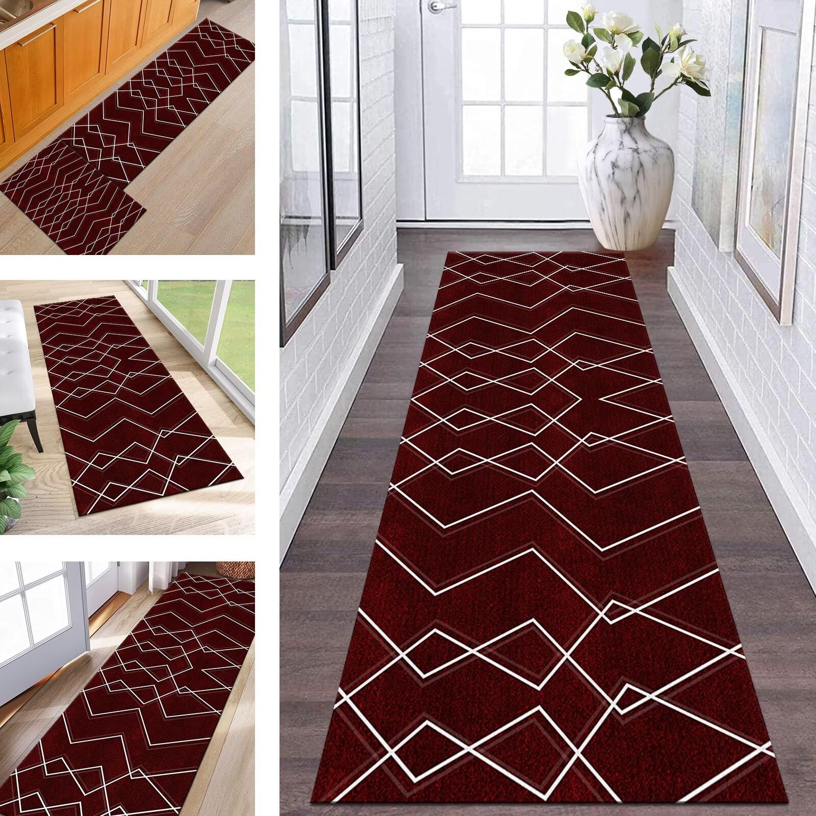 Tapis de passage long 120x200cm lavable tapis de cuisine couloir salon rouge