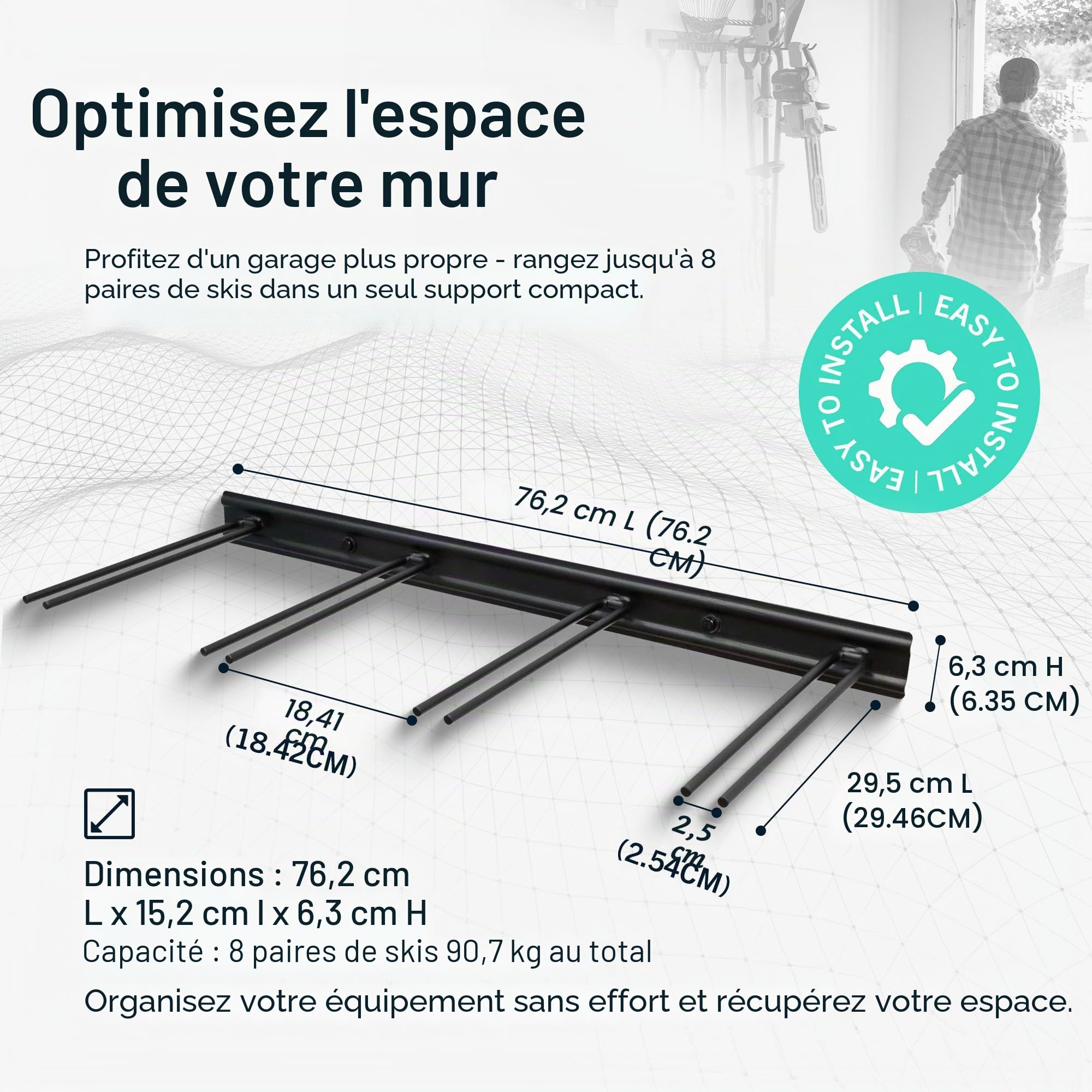 StoreYourBoard Support de rangement mural pour ski, détient 8 paires, support de skis pour maison et garage en acier (Noir)