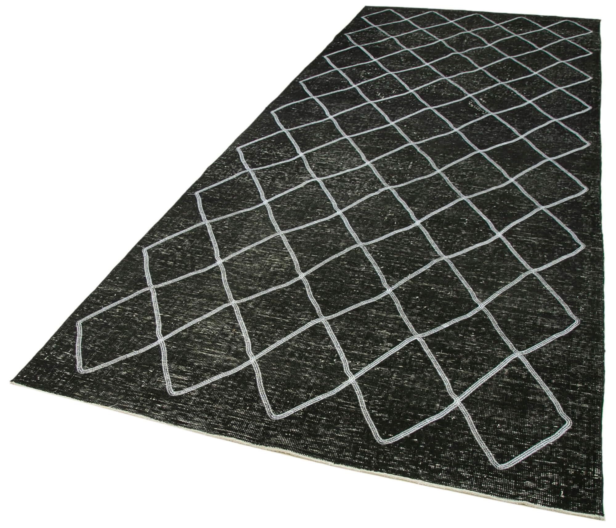 49 x 123 - 144 x 374 Cm Geometric Carpet Black Geometric Bohemian Wool Cotton Handmade Handknotted Vintage