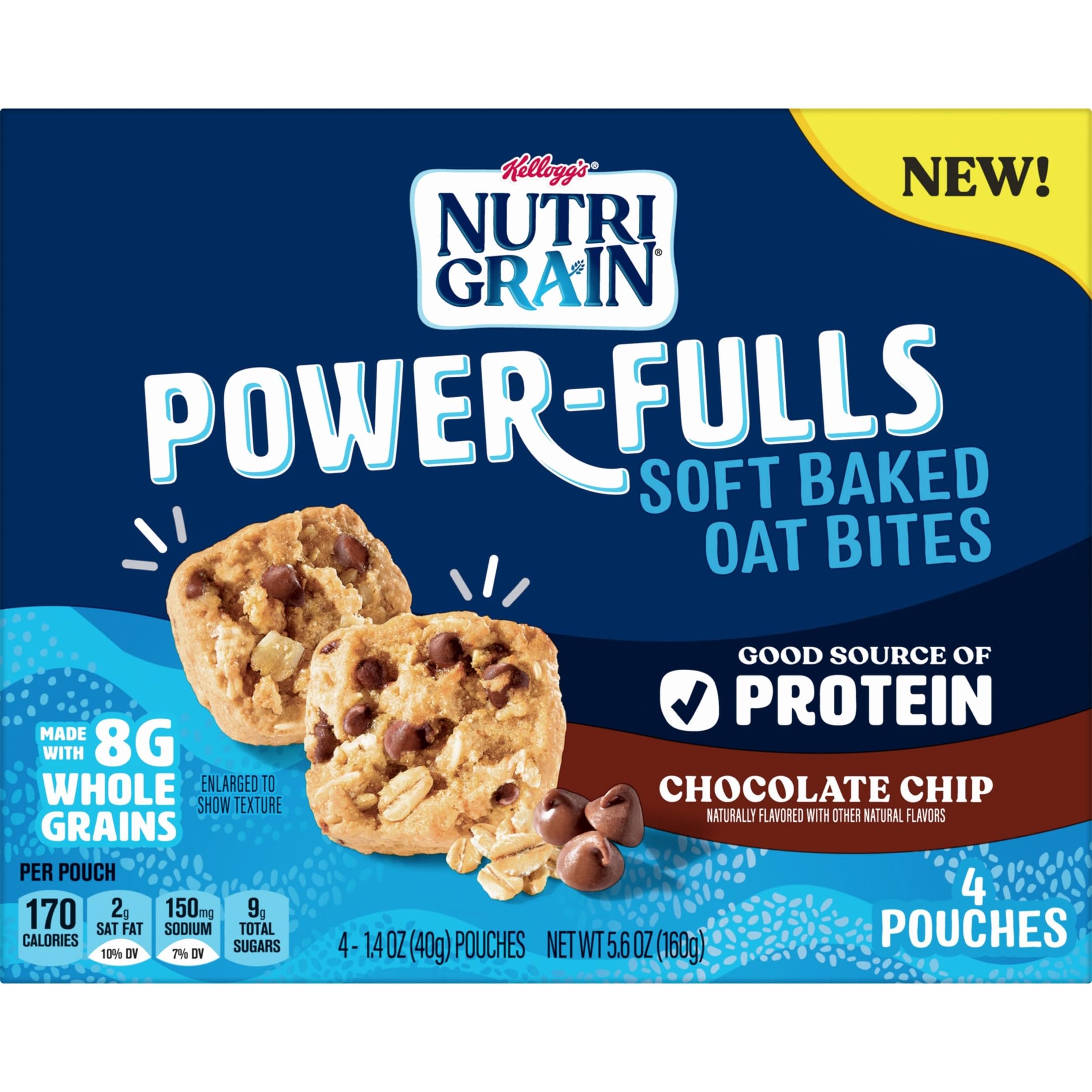 Nutri-Grain Power-Fulls Soft Baked Oat Bites, Protein Snacks, Vollkorn, Schokoladenstückchen (5 Boxen, 20 Beutel)