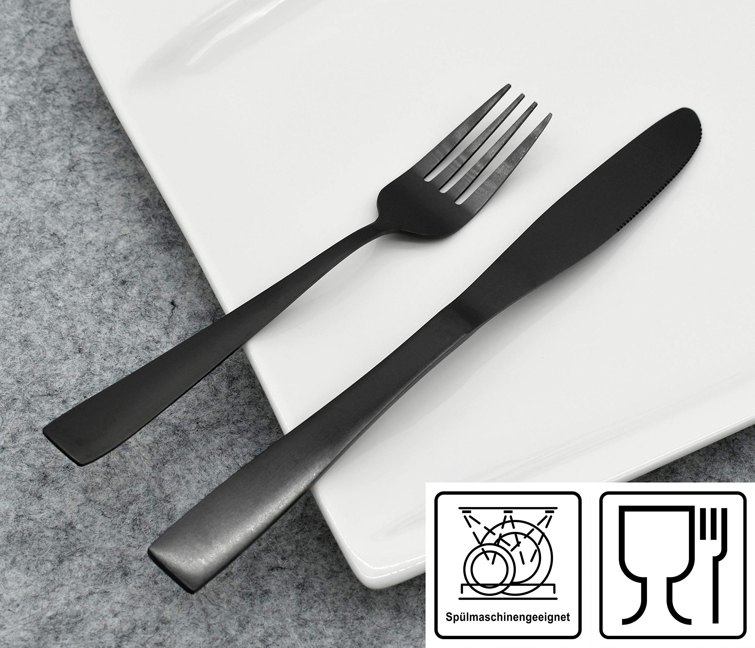 16/32 teiliges Edelstahl Besteck Set Tafelbesteck Essbesteck Gabel Messer Löffel Set schwarz matt/silber bis 8 Personen (Schwarz 32-teilig)