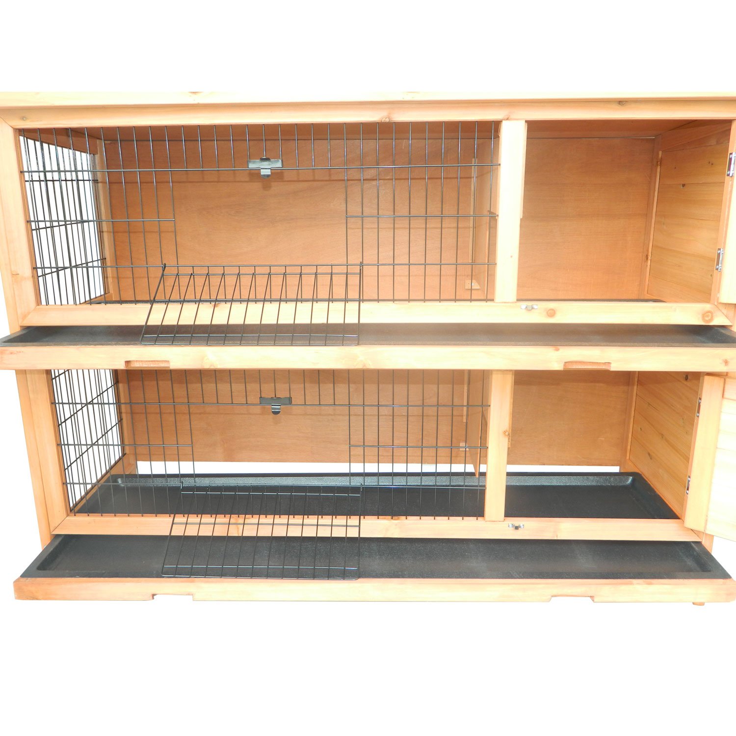PawHut Conejera Madera de Exterior Jaula para Conejo 2 Niveles Bandeja Extraíble Estructura de Malla Metálica Puertas con Pestillos Resistente al Agua 136.4x50x93 cm
