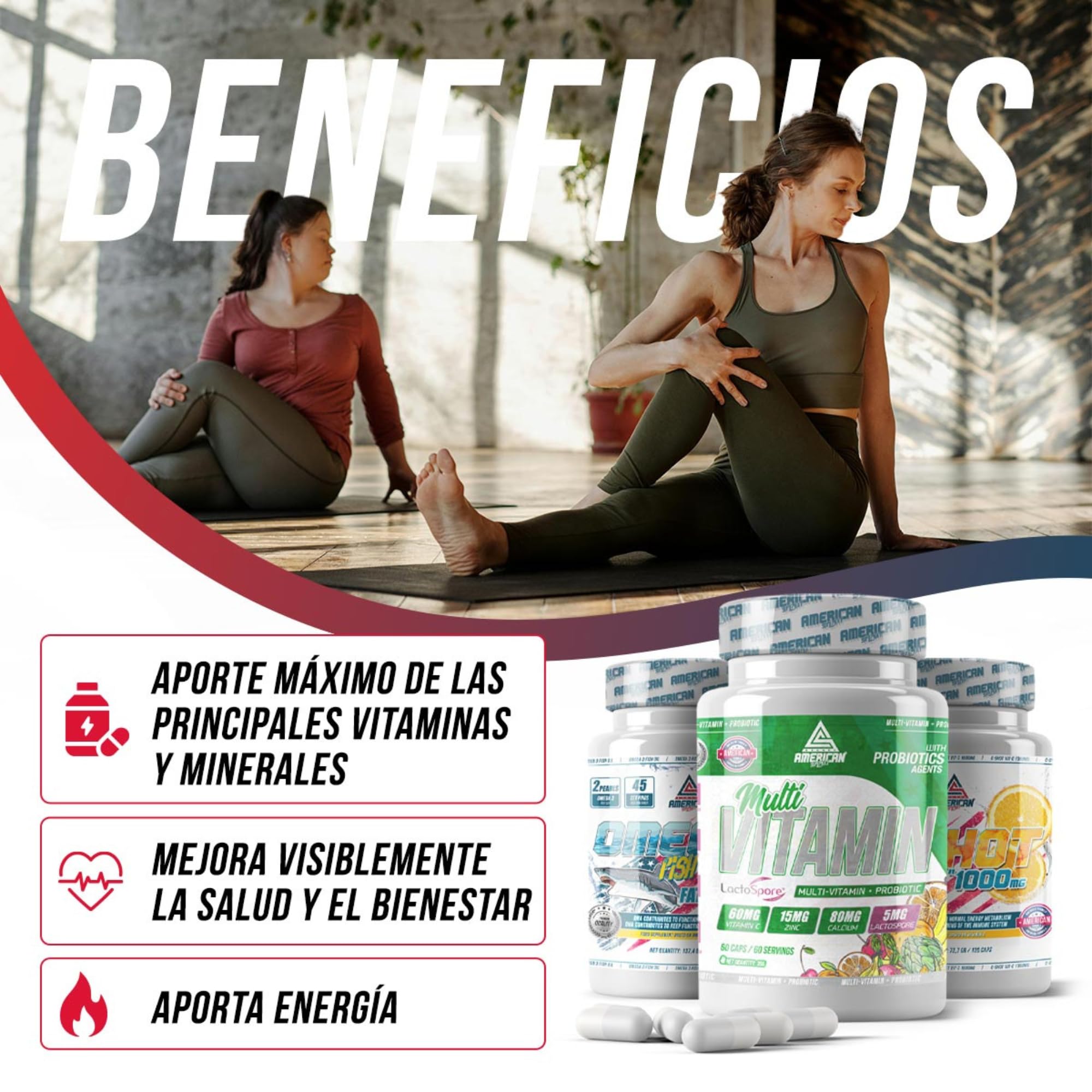 Pack de Salud, Bienestar y Vitalidad: Multivitaminas (60 cápsulas) + Omega 3 (90 cápsulas) + Vitamina C (120 cápsulas) | Beneficia al Sistema Cardiovascular | Shaker REGALO