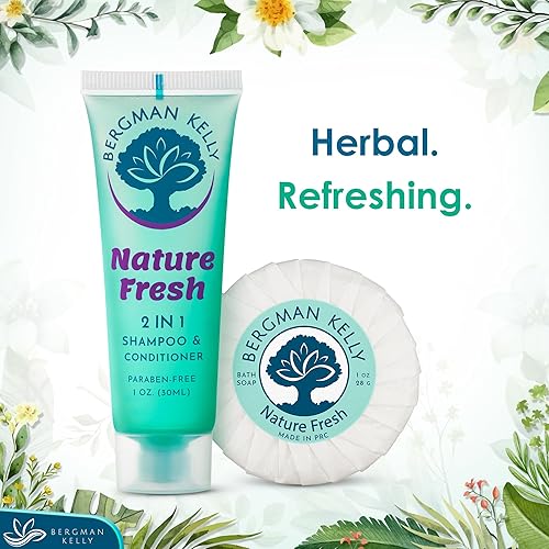 Miniatura 3 de BERGMAN KELLY Barras de jabón redondas, champú y acondicionador 2 en 1 juego de 2 piezas (Nature Fresh, 1 oz cada uno, 100 piezas), deleita a tus