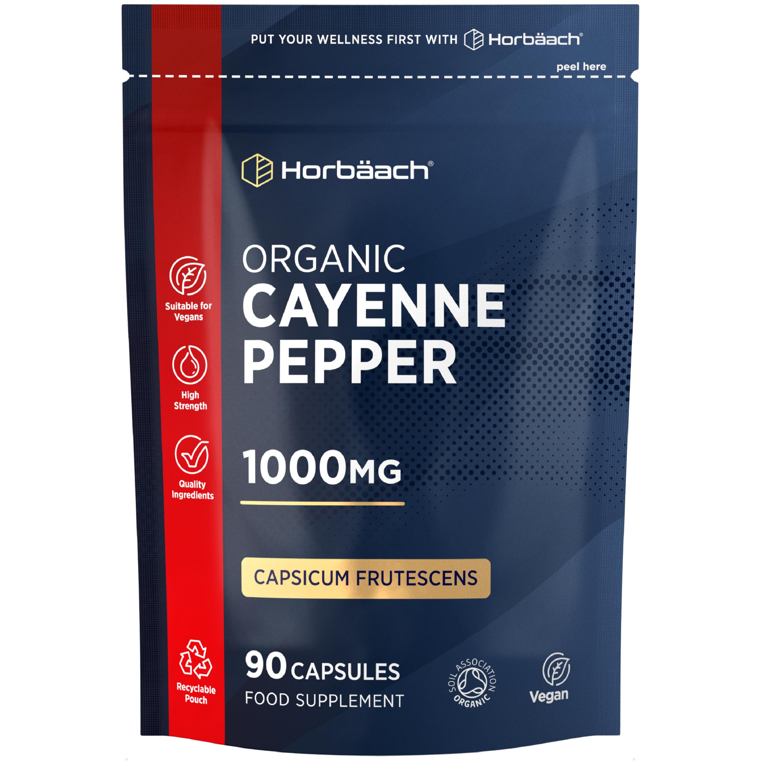 Organic Cayenne Pepper 1000mg | 90 Capsules | Capsicum Frutescens Powder | Suitable for Vegans & Vegetarians | by Horbaach