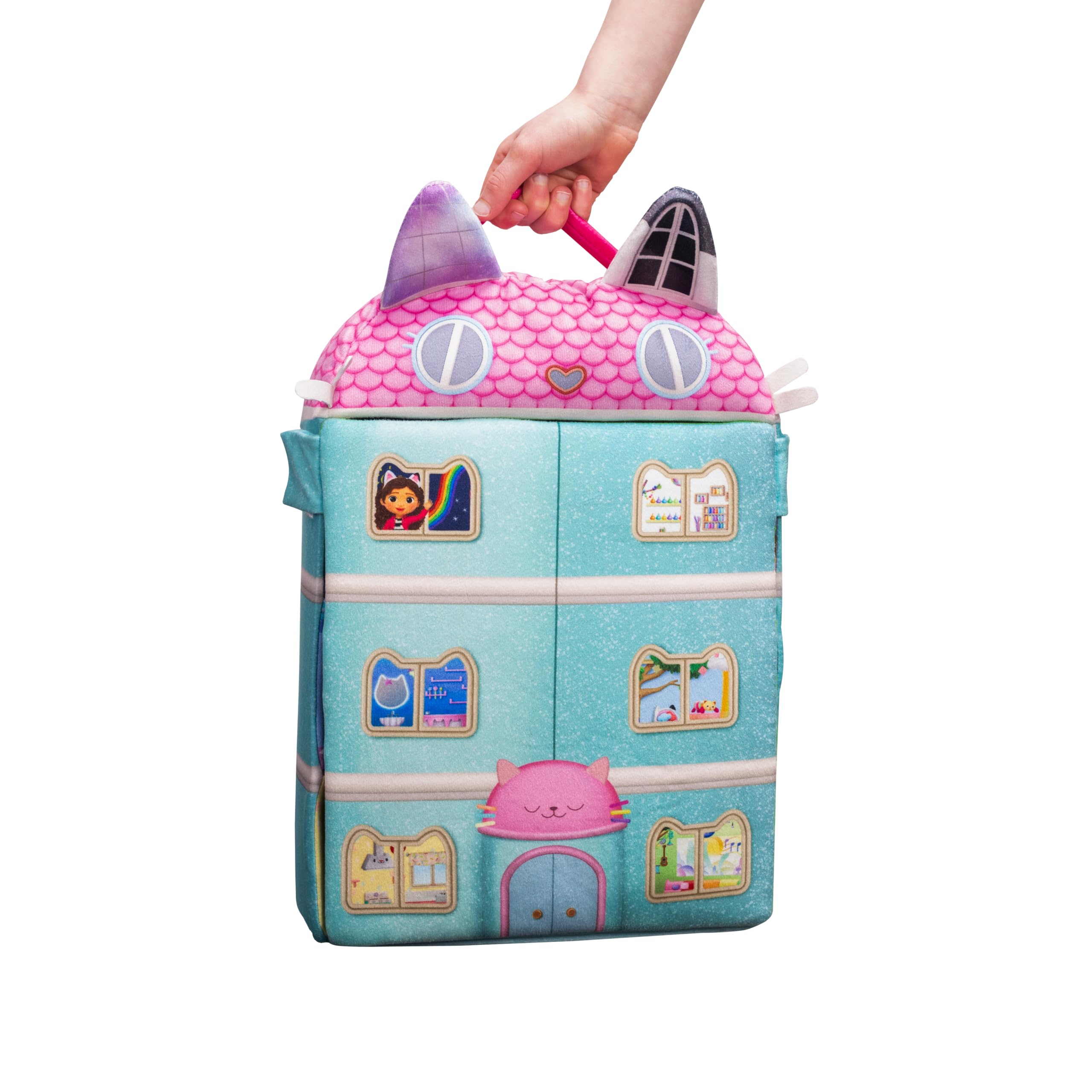 Schmidt Spiele 42804 Gabby's Dollhouse, Puppenhaus mit 3 Figuren und Lift, 41 cm Plüschfigur