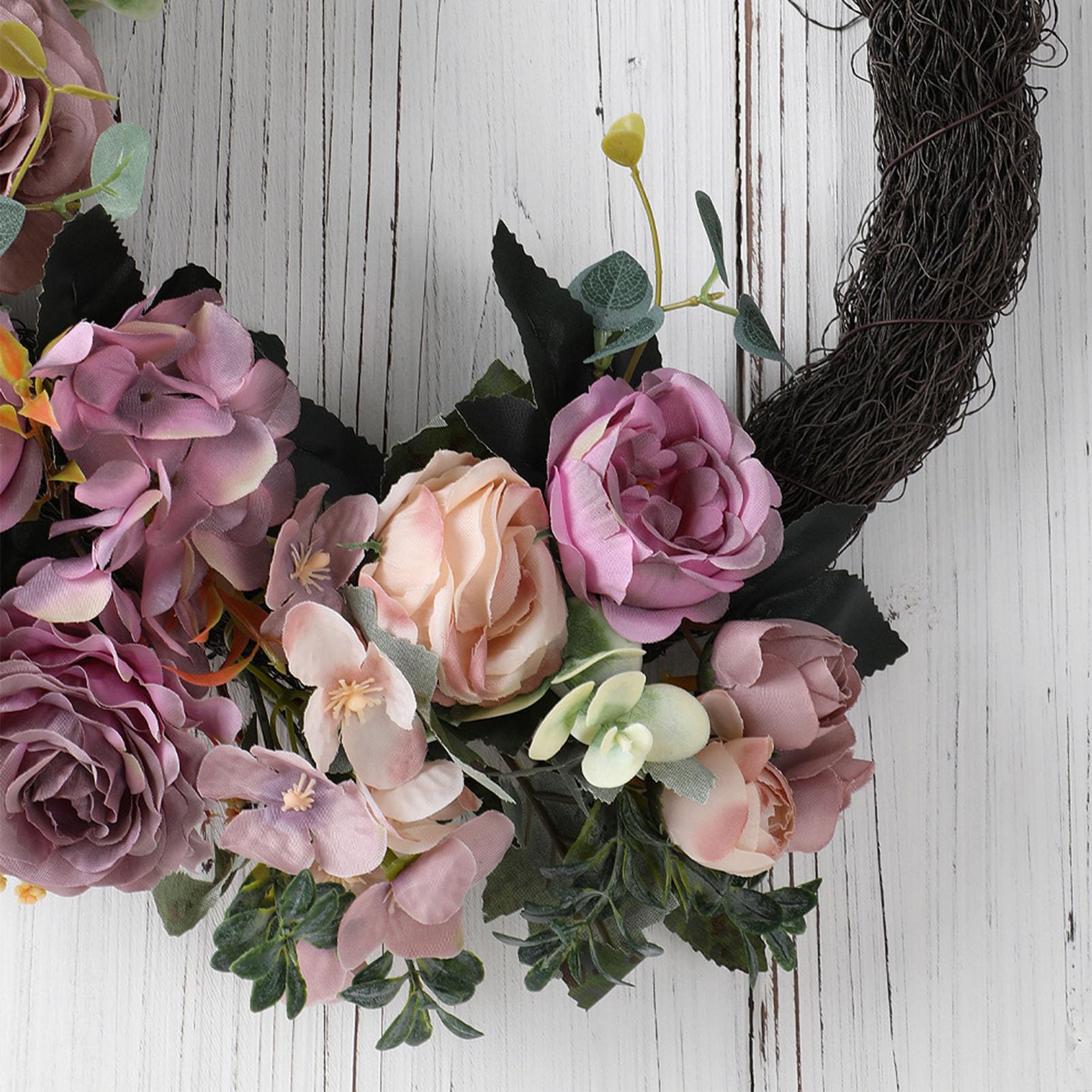 Ausla Spring Easter Wreath, Faux Silk Purple Rose Layered Design (Purple