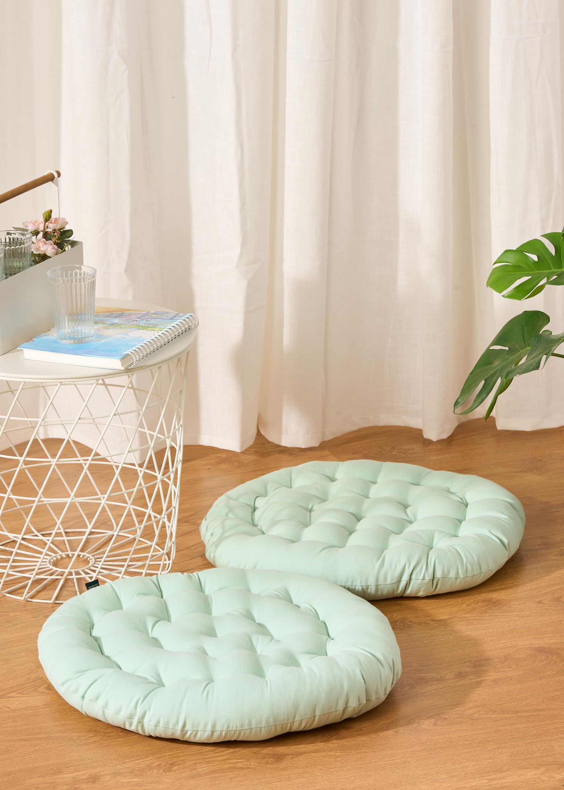 SKANDA FAB Premium Cotton Floor Seating Cushion | Luxurious Comfort & Microfiber Fill 60X60 CM Large Size for Meditation | Floor Cushions | Pooja | Living Room | Pets | Outdoor Sage Green Pack of 2