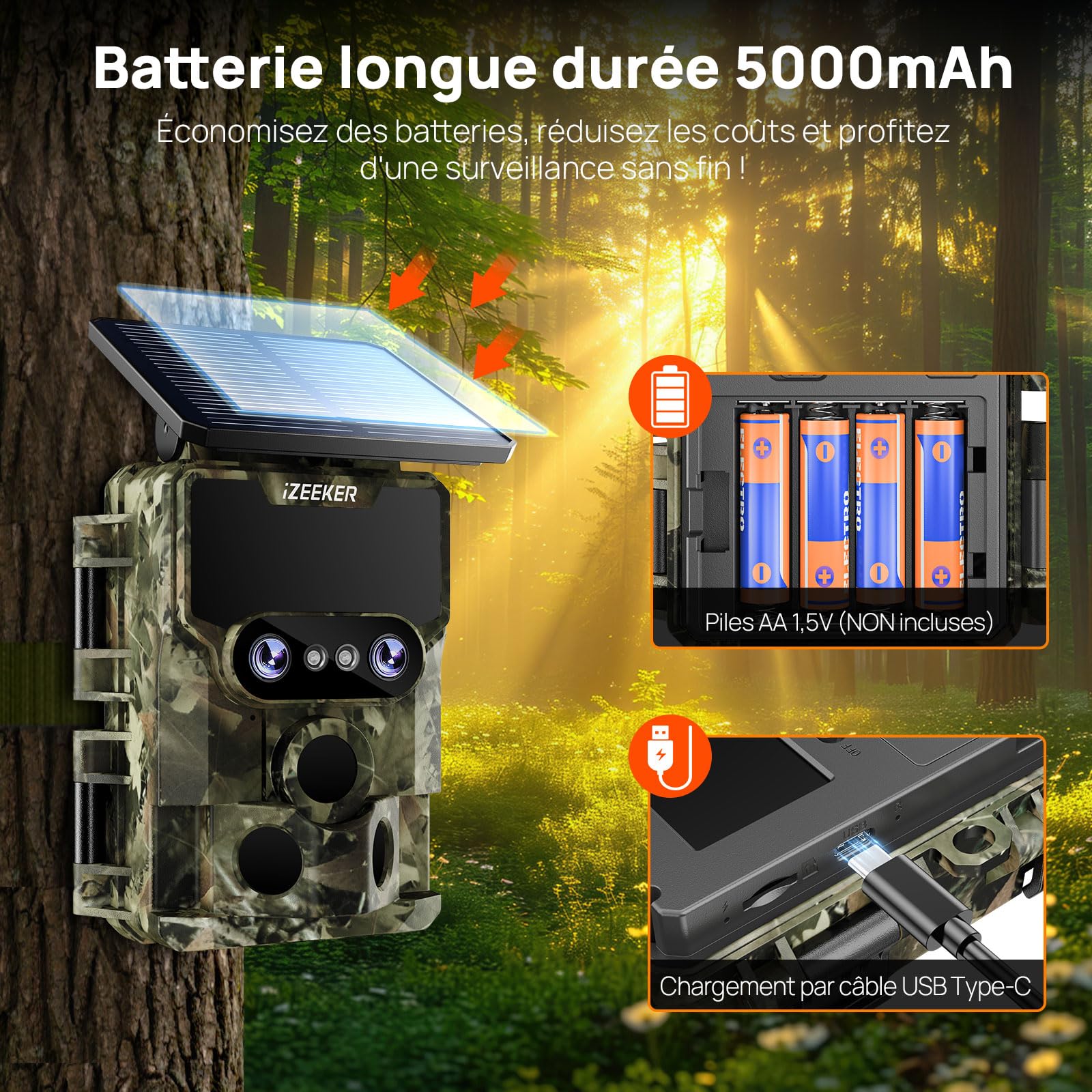 iZEEKER iG600 Caméra de Chasse WiFi Bluetooth 64MP 4K, Déclenchement 0,1s