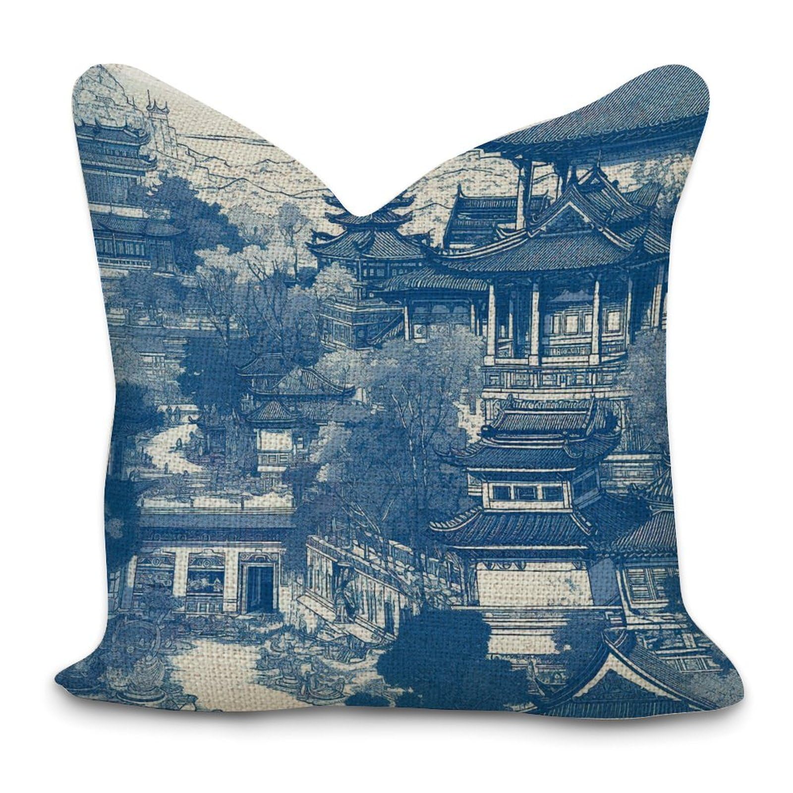Blue And White Porcelain Chinese Style Pattern Decorative Pillow Covers 24x24in Asian Style Pillowcase Farmhouse Throw Cushion Cover Cases for Couch Sofa Bed Living Room Home Decoration
