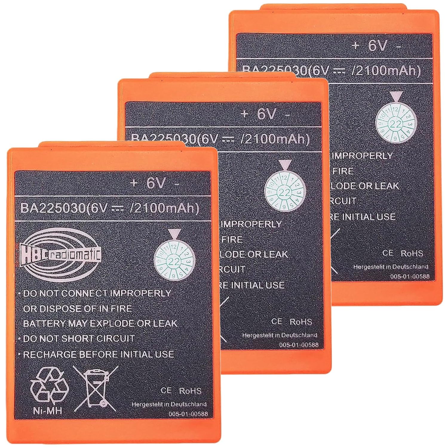 3Pcs BA225030 Ni-Mh 6V 2100mAh Rechargeable HBC Radiomatic Battery BA225030 for HBC Crane Remote Control Pump Truck Battery