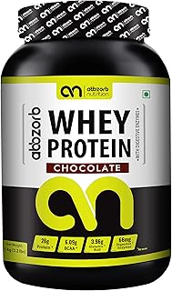 Abbzorb Nutrition Whey Protein 26g Protein | 6.9g BCAA -with Digestive Enzymes (Chocolate, 1 Kg)
