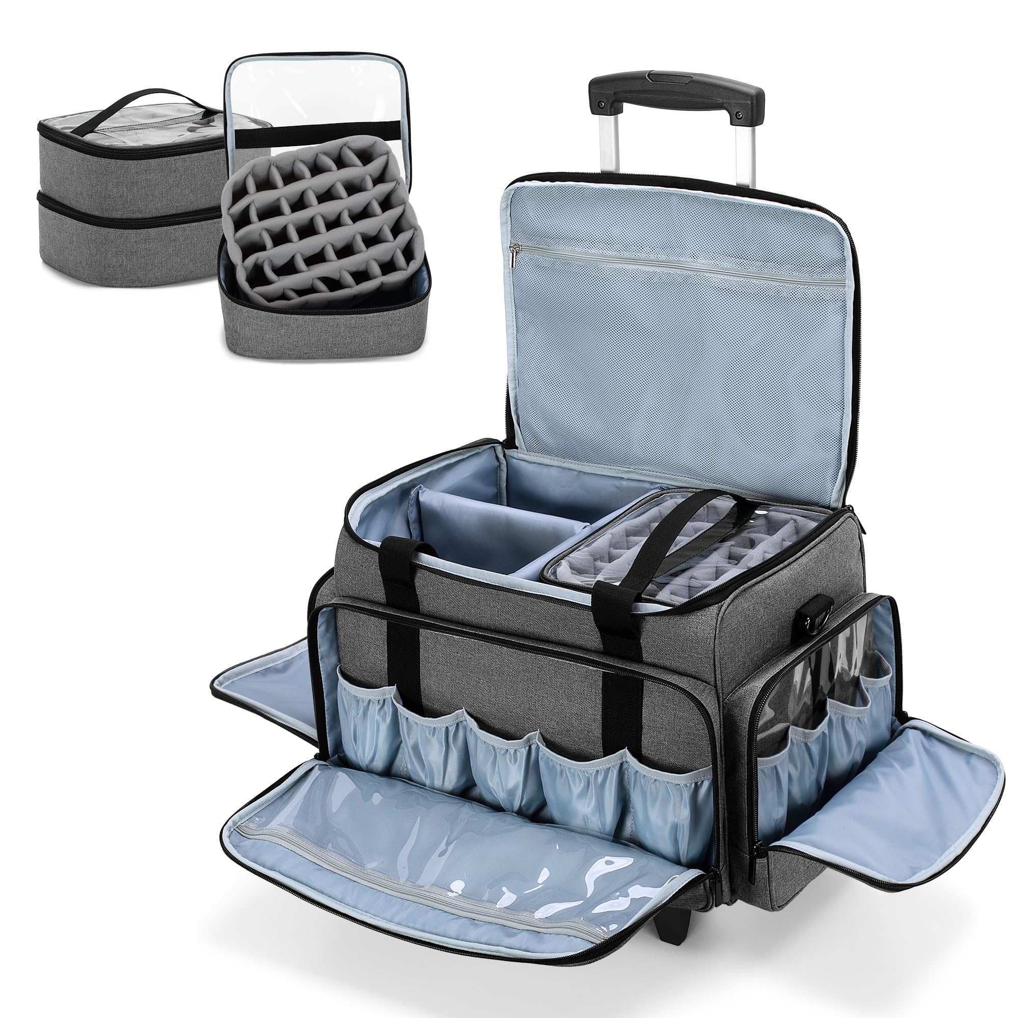Luxja Organizador Esmaltes de Uñas con Ruedas para 90 Botellas y una Lámpara de Uñas, Bolsa para Esmalte de Uñas con Trolley Desmontable, Estuche Esmalte de Uñas (Solo Bolsa), Gris