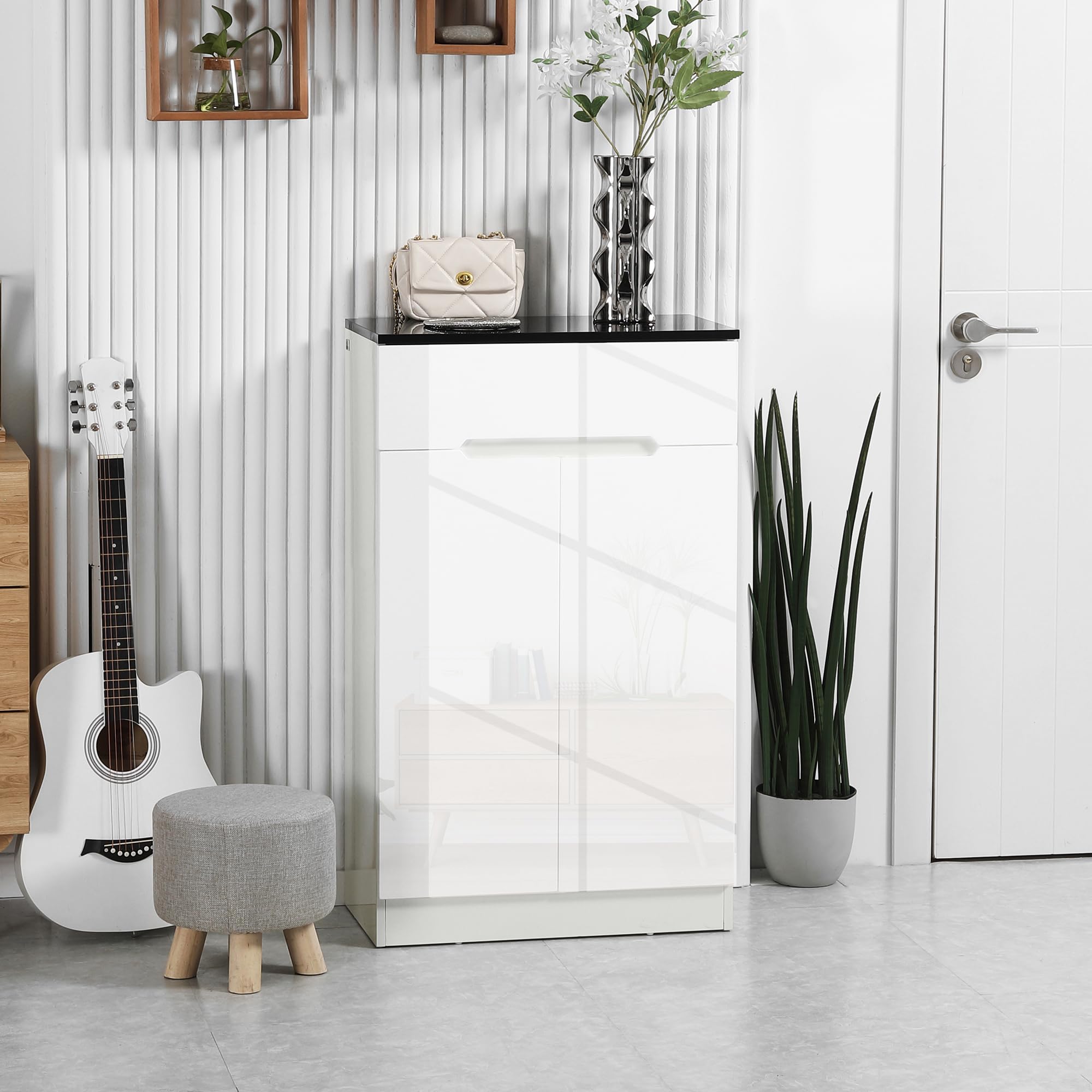 HOMCOM Scarpiera Slim 12 Paia 3 Ripiani Regolabili 60x32x100 cm Bianco