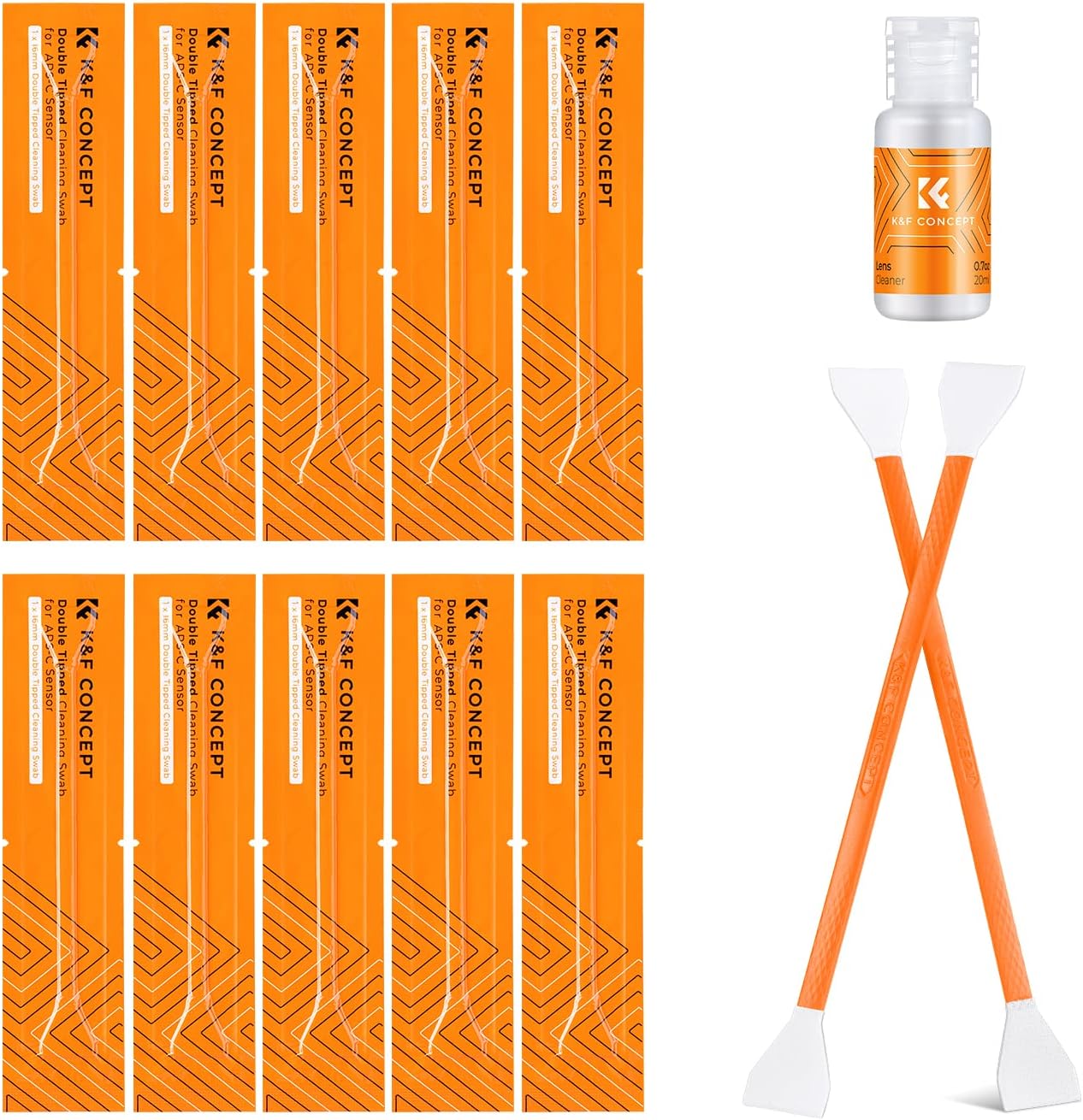 K&F Concept Double Tipped 16mm APSC Sensor Cleaning Swab*10 + 20ml