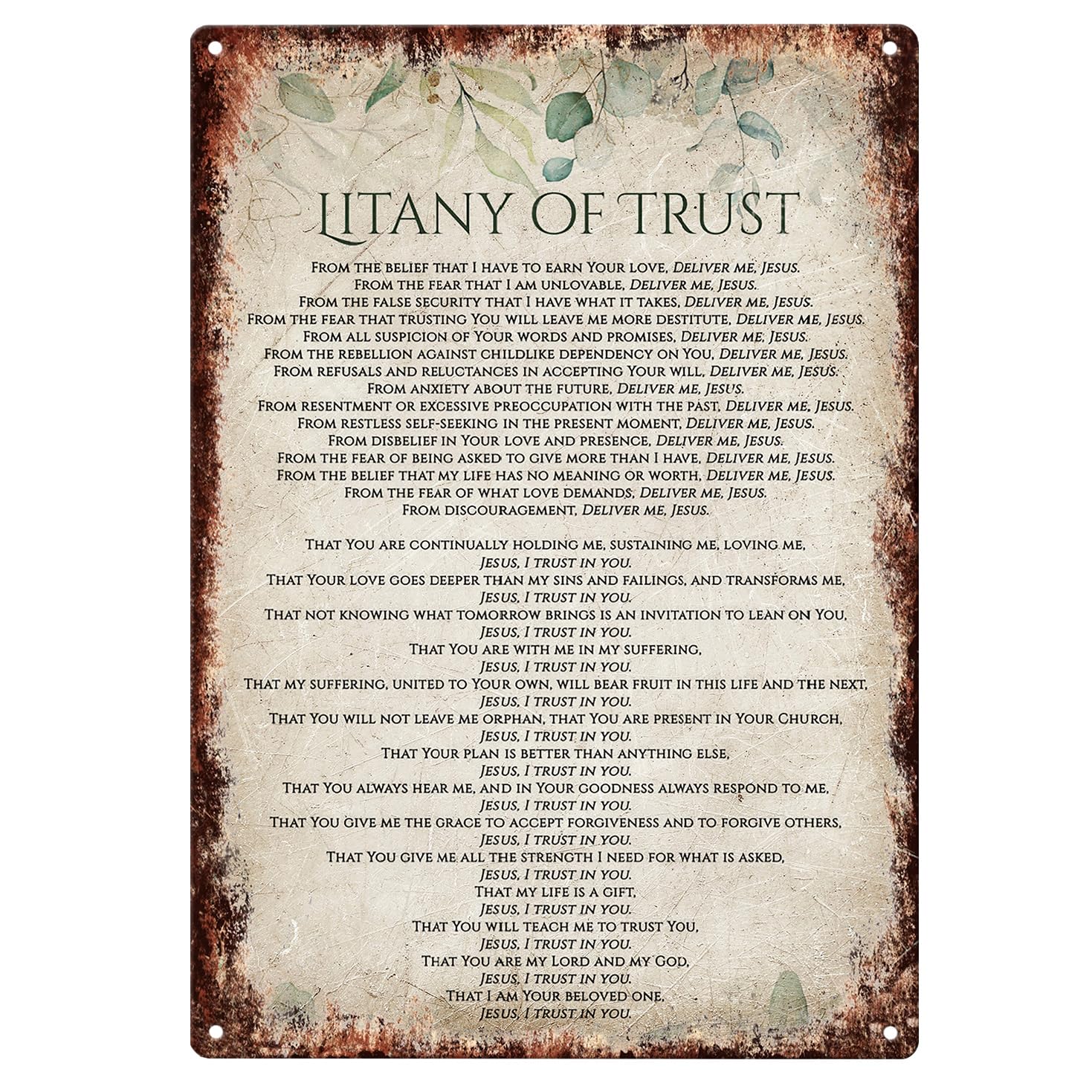Yelacecca Litany Of Trust Prayer Wall Art Jesus I Trust In You Prayer Catholic Christian For Church Prayer Room Or Bedroom Metal Sign Plaque Poster 8X12 Inch