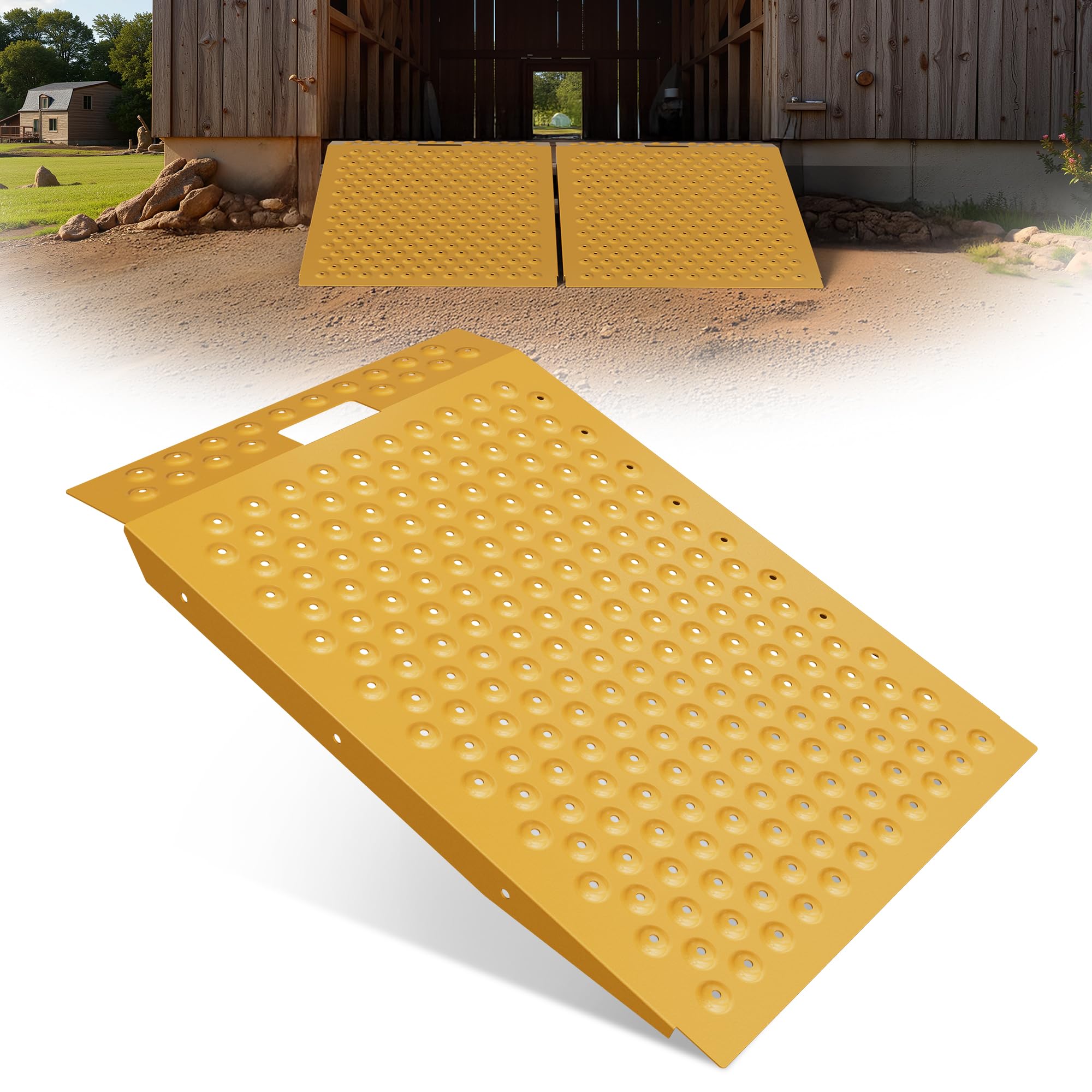 VNN 36" x 24" Shed Ramp for Riding Mower - 750 LB Capacity Shed Ramps, Anti-Slip Punch Plate Ramp for ATV, Motorcycles, Garages &amp; Barns (1PC, Yellow, Alloy)