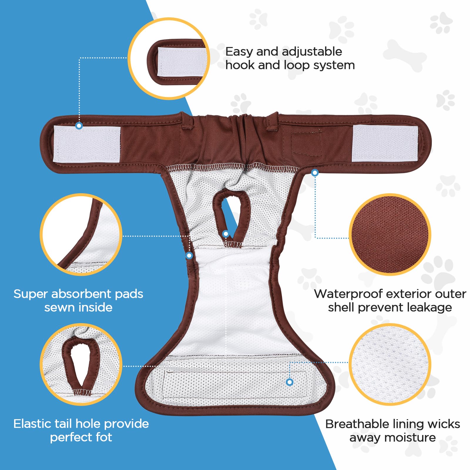 AiQInu 3 Pezzi Pannolini Cane Femmina, Ultra Assorbenti Mutande per Cani Femmina e Maschio, Riutilizzabili Pannolini per Cani (30-40 cm)