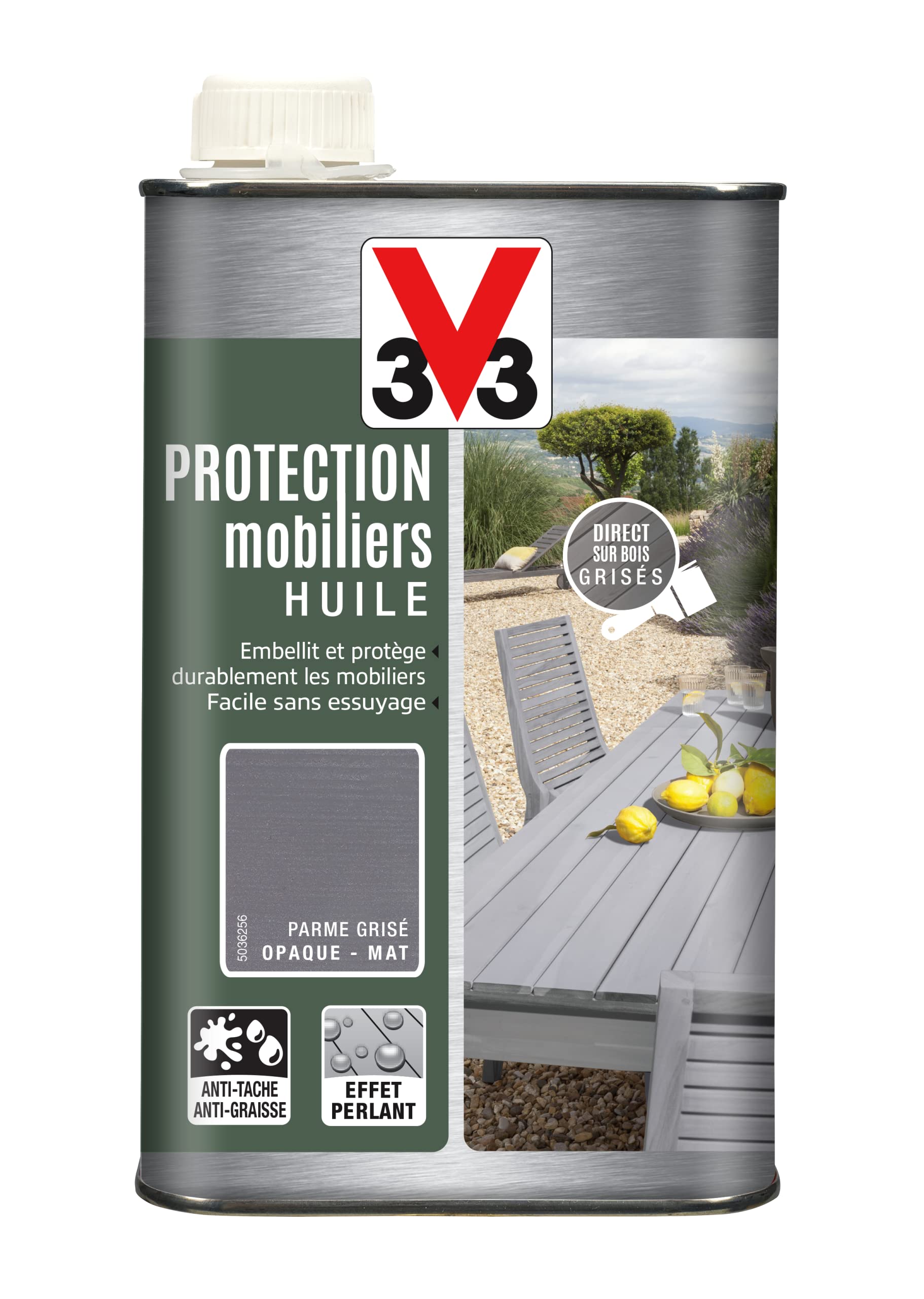 V33 Olio per mobili ad alta protezione opaco, Parma grigio 1L
