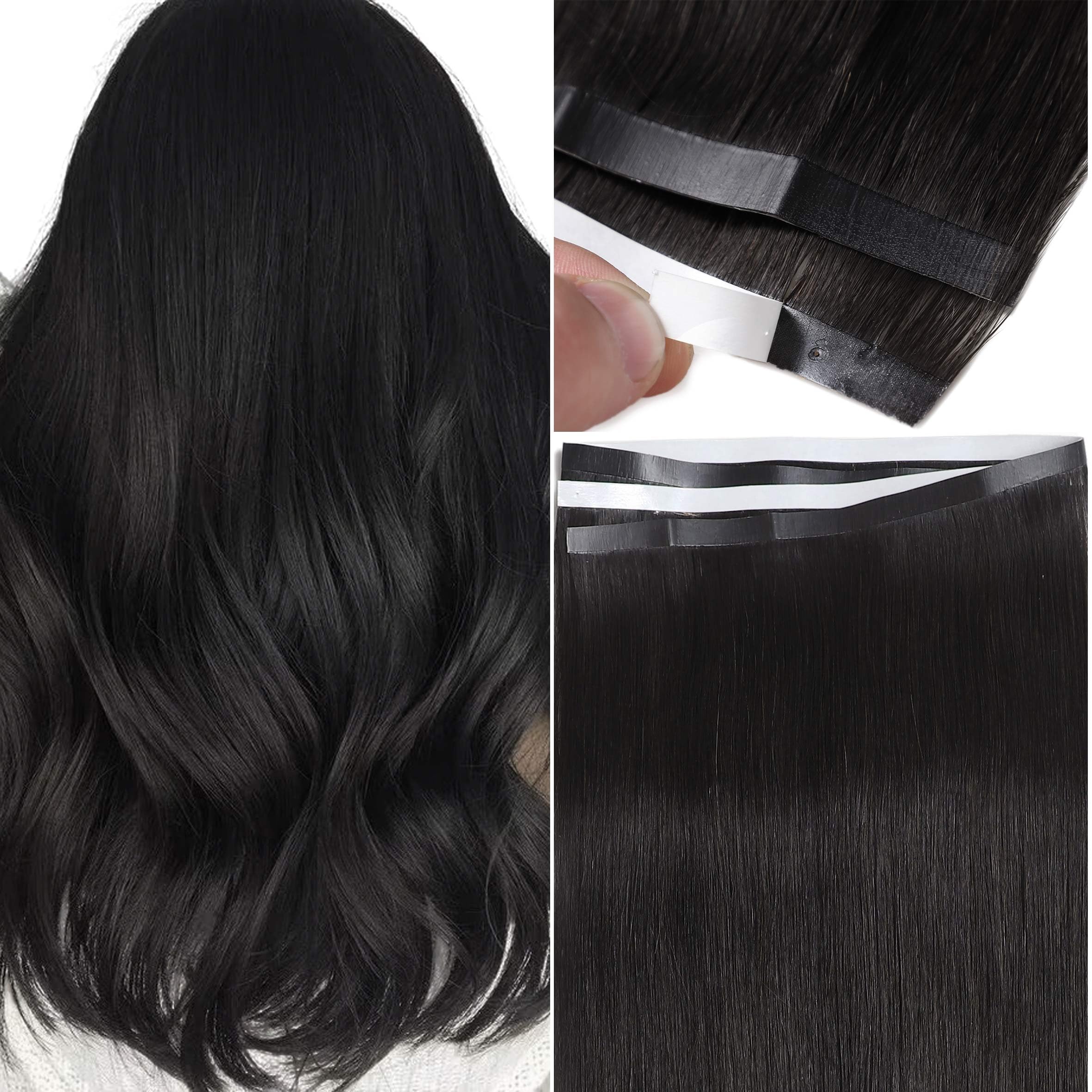 Anrosa Long Weft Tape in Hair Extensions Human Hair 16 Inch Wide Human Hair Tape in Extensions Invisible Silky DIY Hair 50g Natural Color
