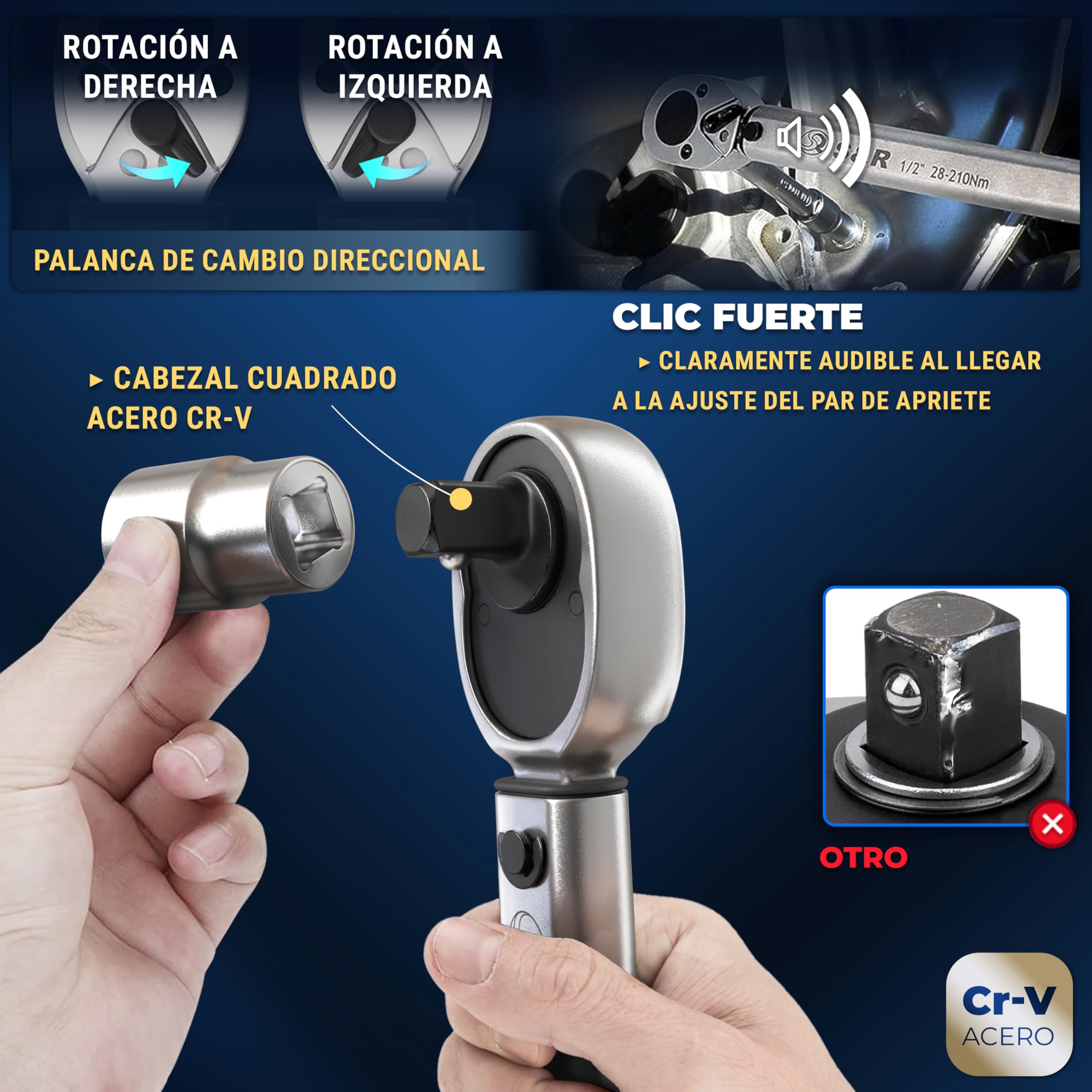 S&R Llave Dinamométrica 1/2 (28-210 Nm) – Torque Wrench Coche con Trinquete Reversible y Certificado ISO | Juego Completo con 3 Vasos (17,19,21 mm) y Barra de Extensión | Precisión ±4%