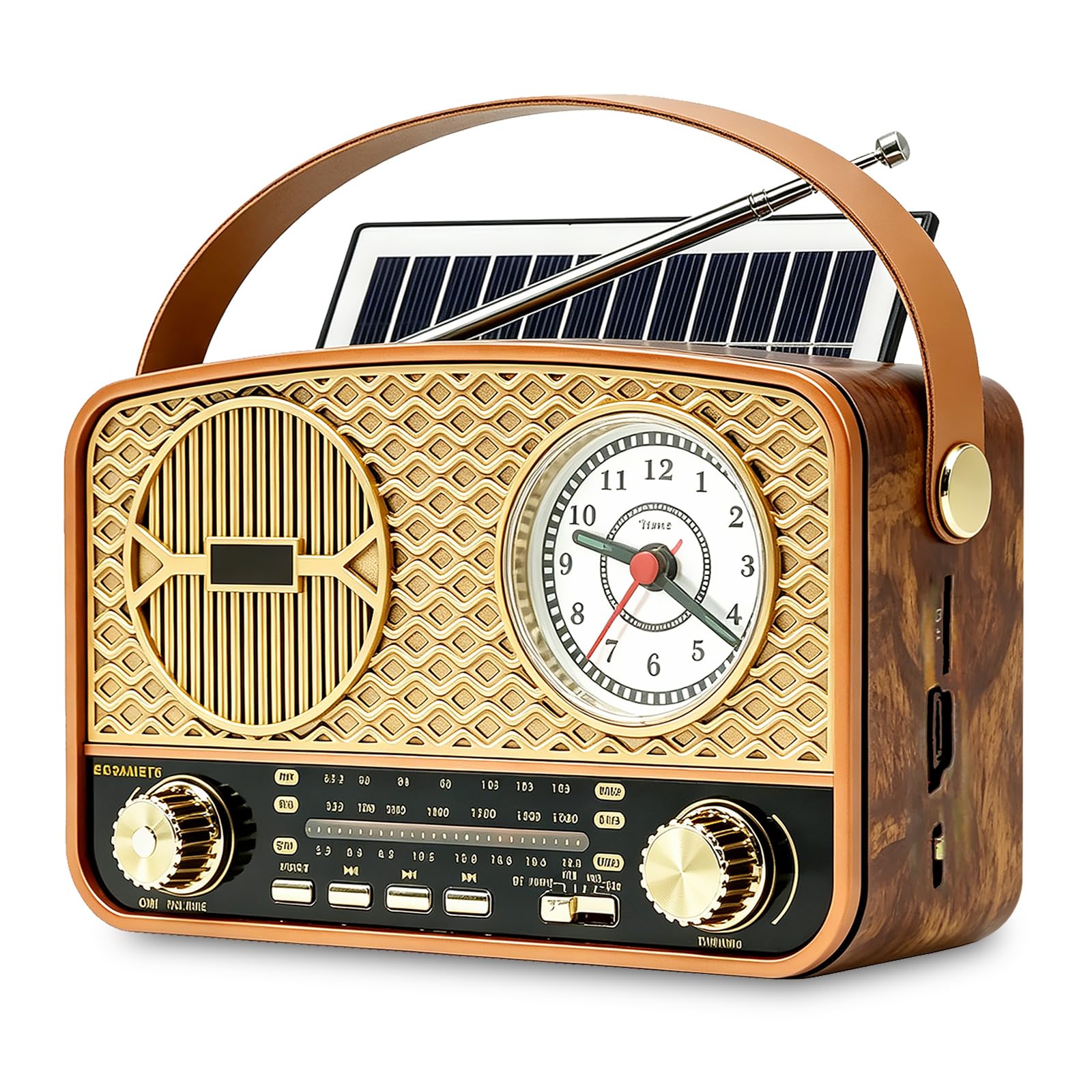 Solar Retro Radio AM/FM/SW, Retro Radio Mit Bluetooth, Vintage Kofferradio Mit Stromkabel, Wiederaufladbare Batterien, Mit Uhrfunktion, Mit USB/TF/AUX Funktion, Für Büro Küche Wandern Camping