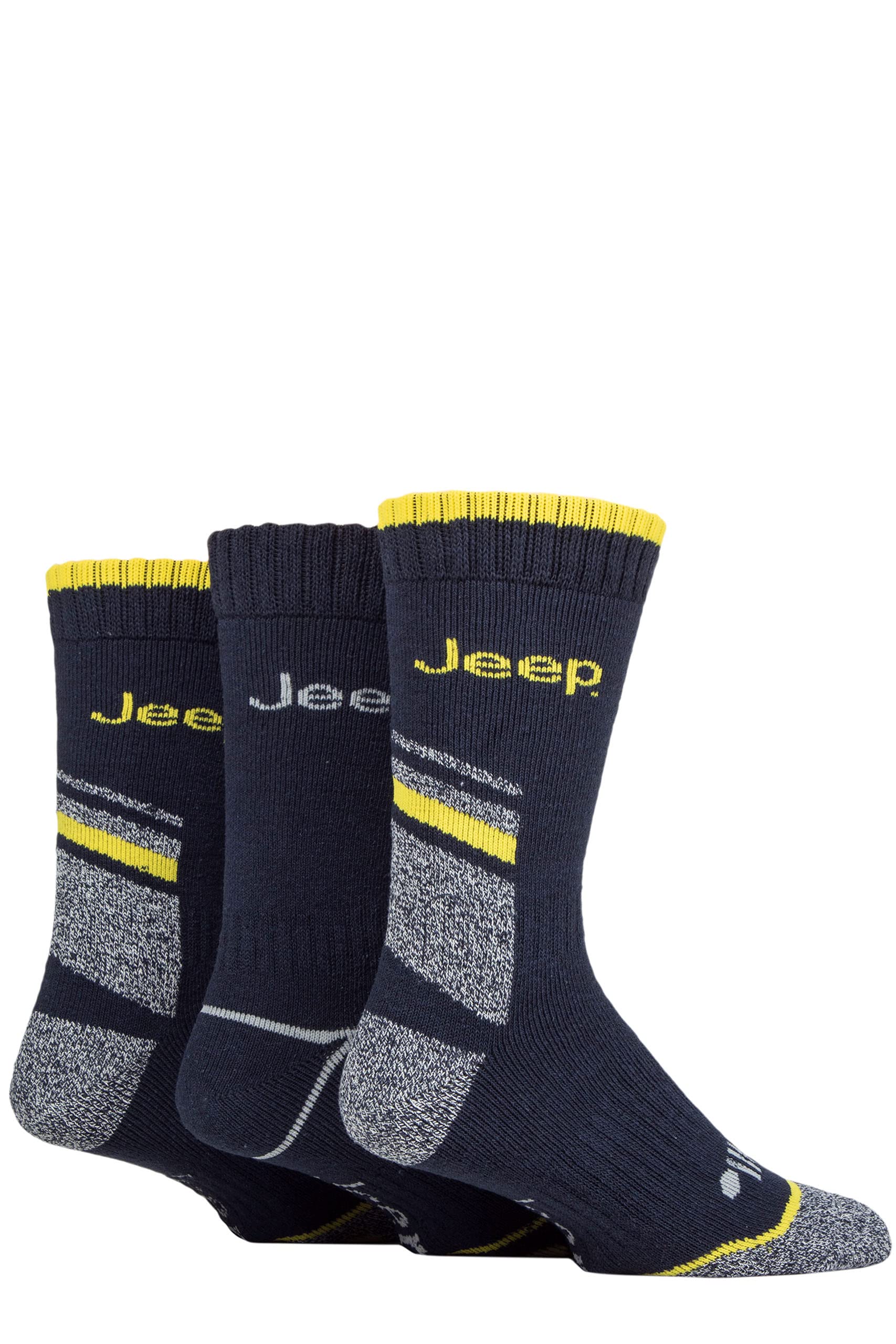 Jeep Men's Navy / Grey / Yellow Workwear Boot Socks Pack Of 3 Navy/Grey/Yellow 6-11
