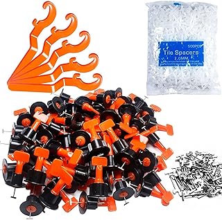 KAHEIGN Tile Leveling System Kit, 100Pcs Reusable Tile Levelers Spacers for Building Walls Floors with 4Pcs Special Wrenches, 500Pcs 2mm Tile Spacers, 10Pcs T-Needles
