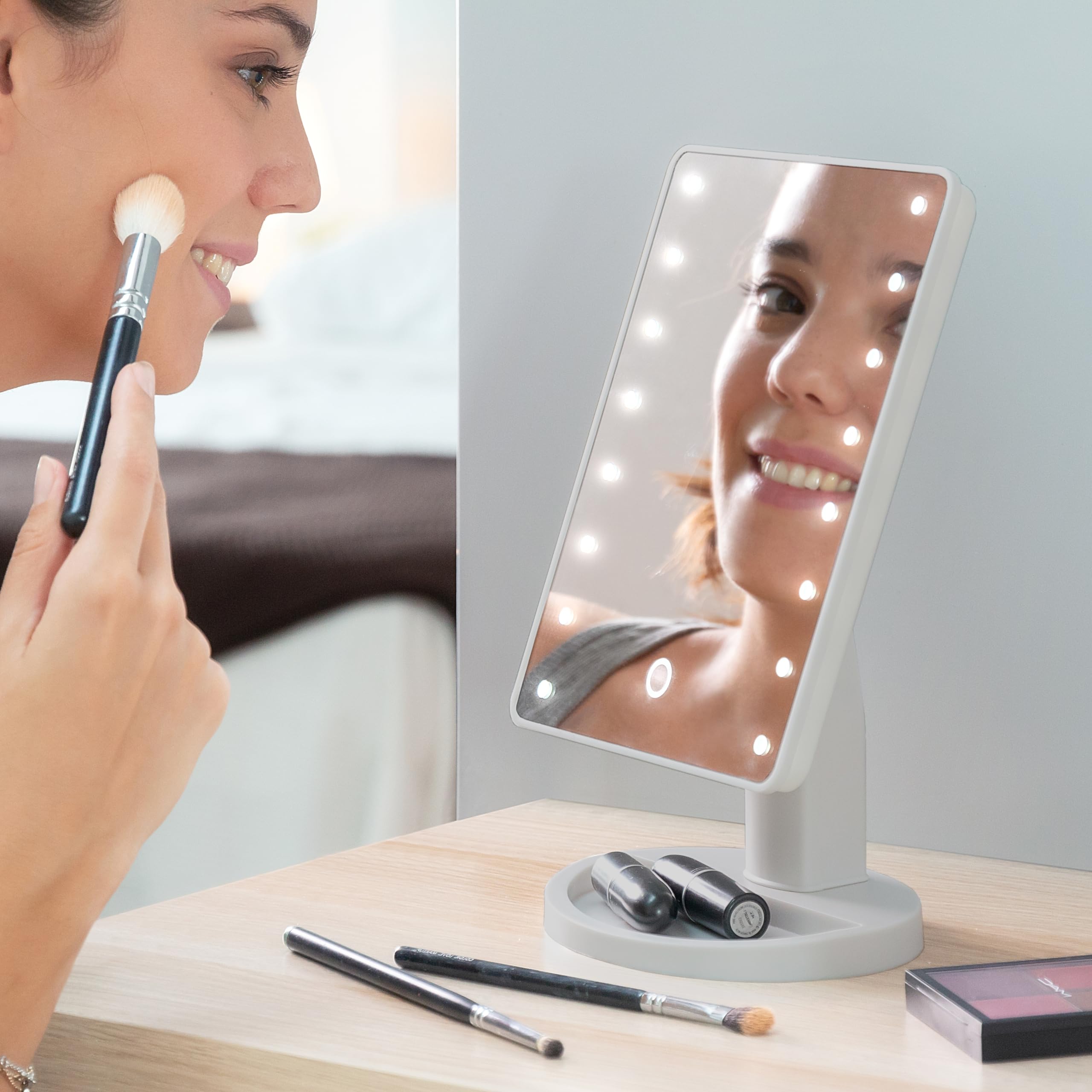 InnovaGoods® Specchio da tavolo con luci LED tattili Perflex, illumina il tuo viso e valorizza il tuo trucco, con funzione di specchio LED, touch e design elegante, ideale per il bagno e la toeletta.