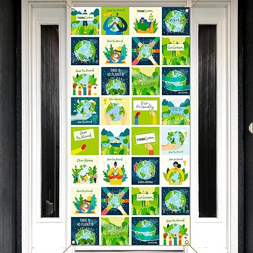 Nepnuser Decoración para fiesta del Día de la Tierra, cubierta para puerta, verde, primavera, salvar el planeta, protección del medio ambiente,