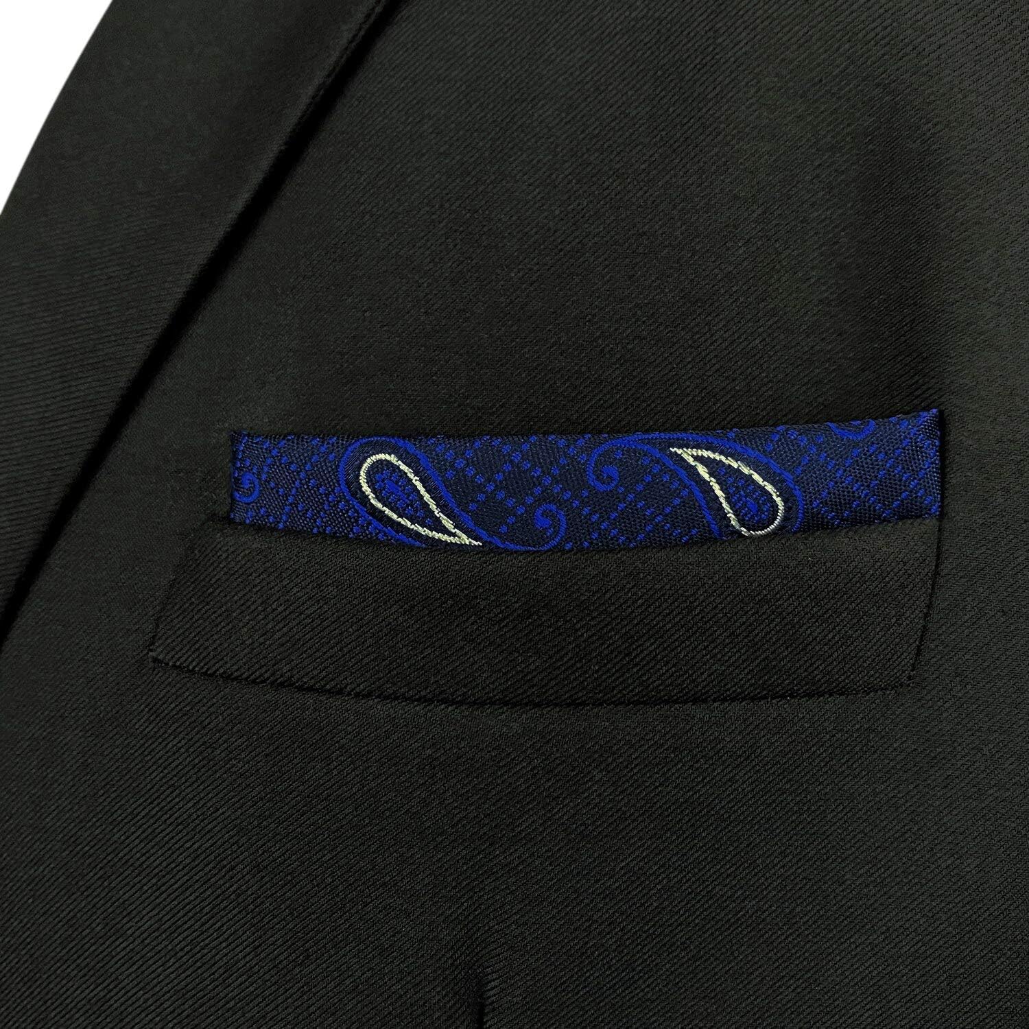 S&W SHLAX&WING Pocket Squares for Men Grooms Blue Navy Paisley